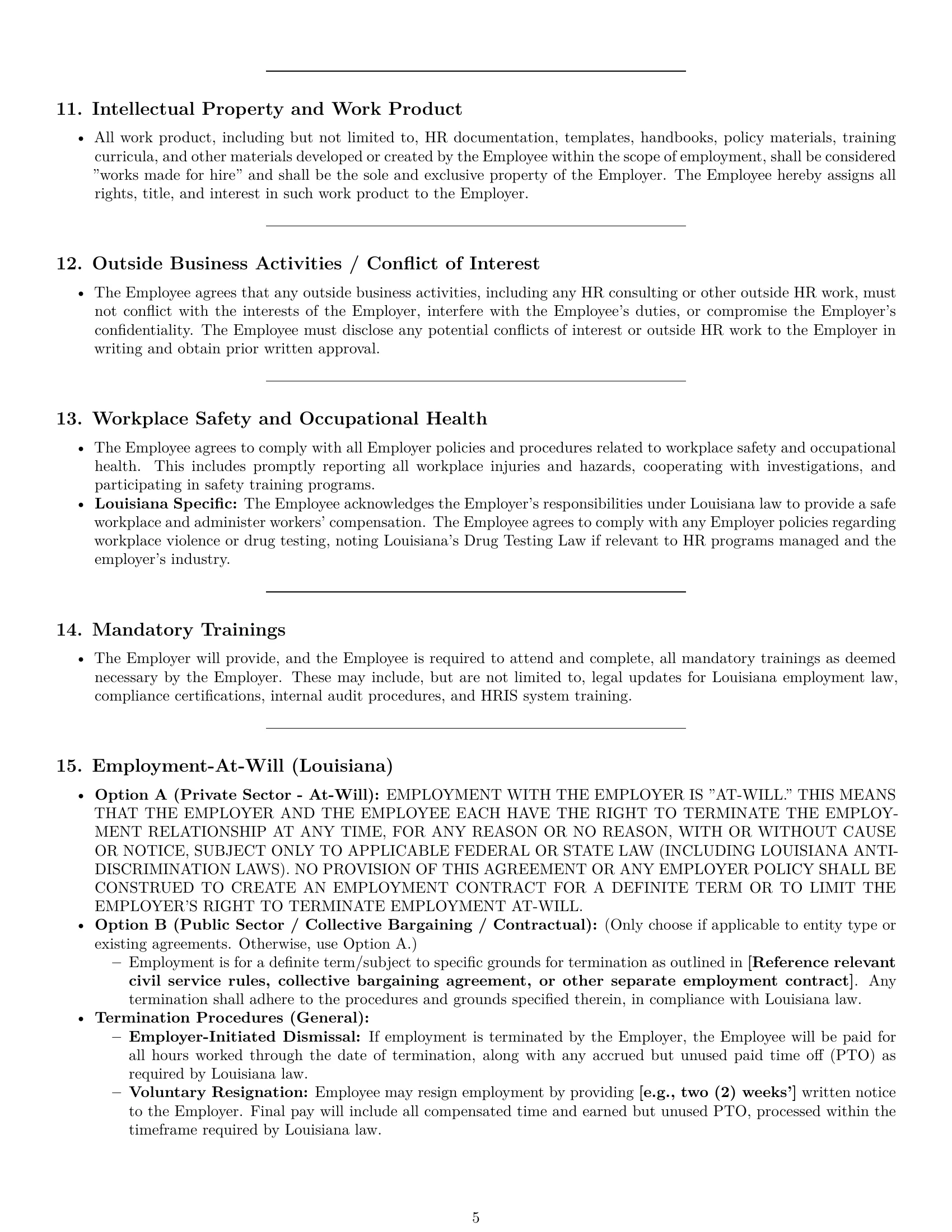 Preview page 5 of Pro Louisiana HR generalist employment contract template