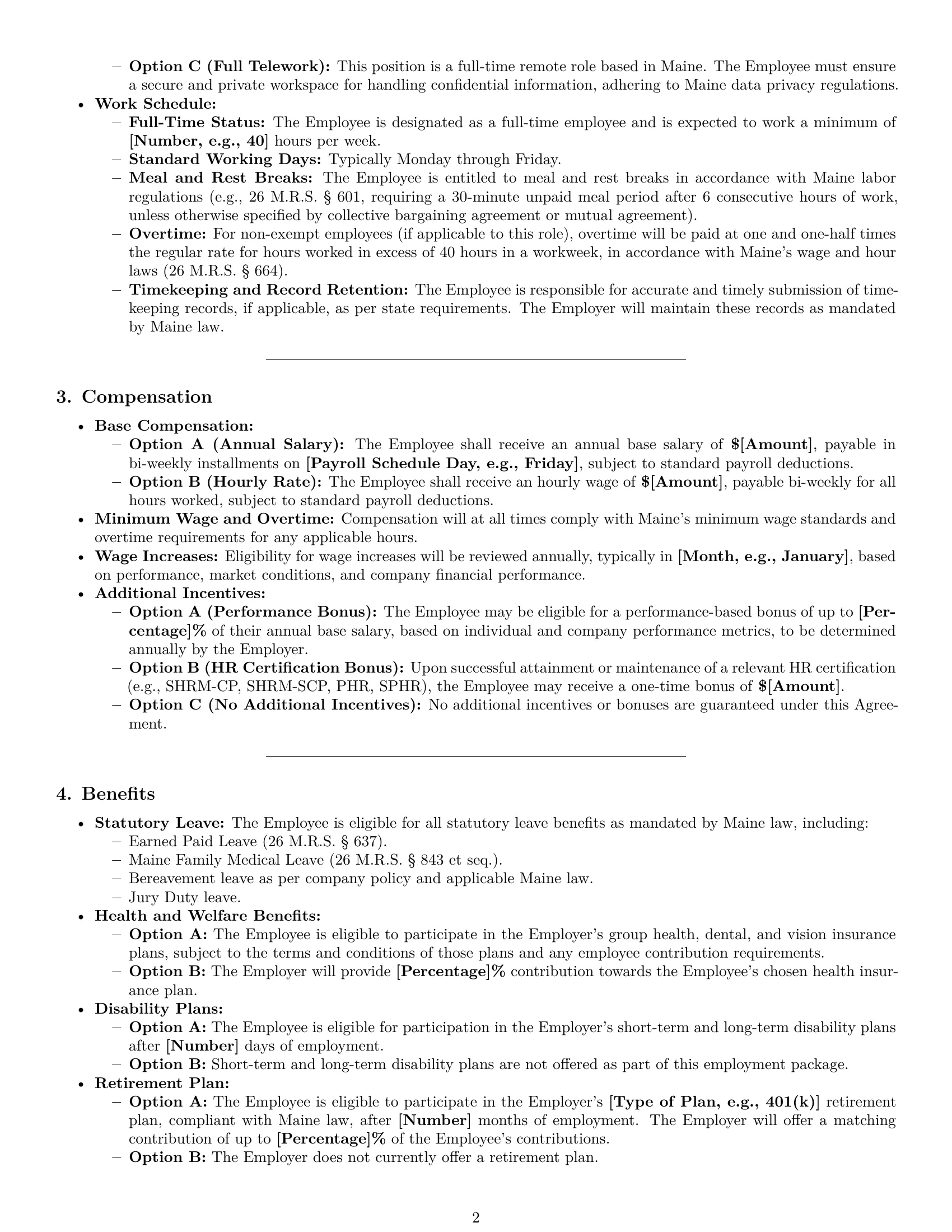 Preview page 2 of Pro Maine HR generalist employment contract template