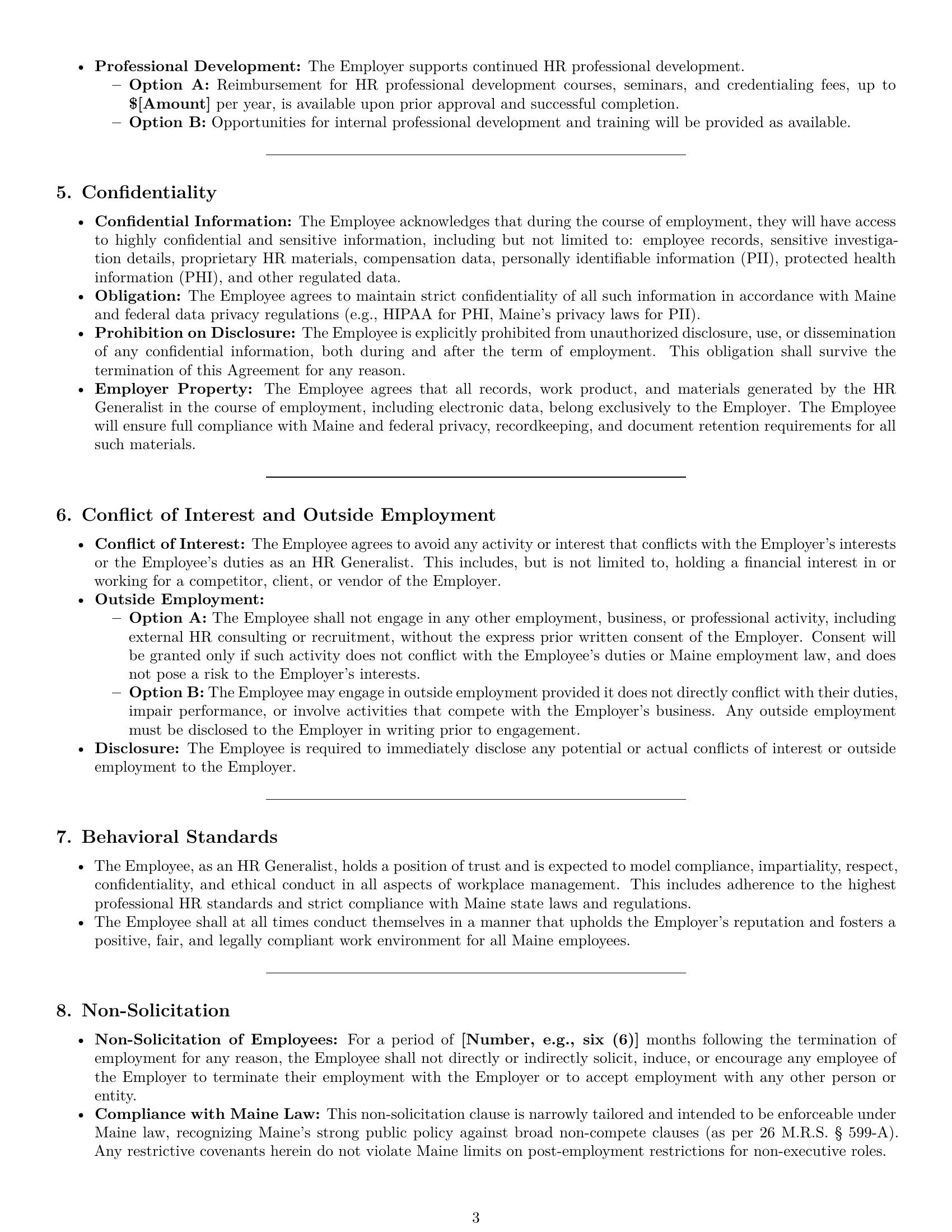 Preview page 3 of Pro Maine HR generalist employment contract template