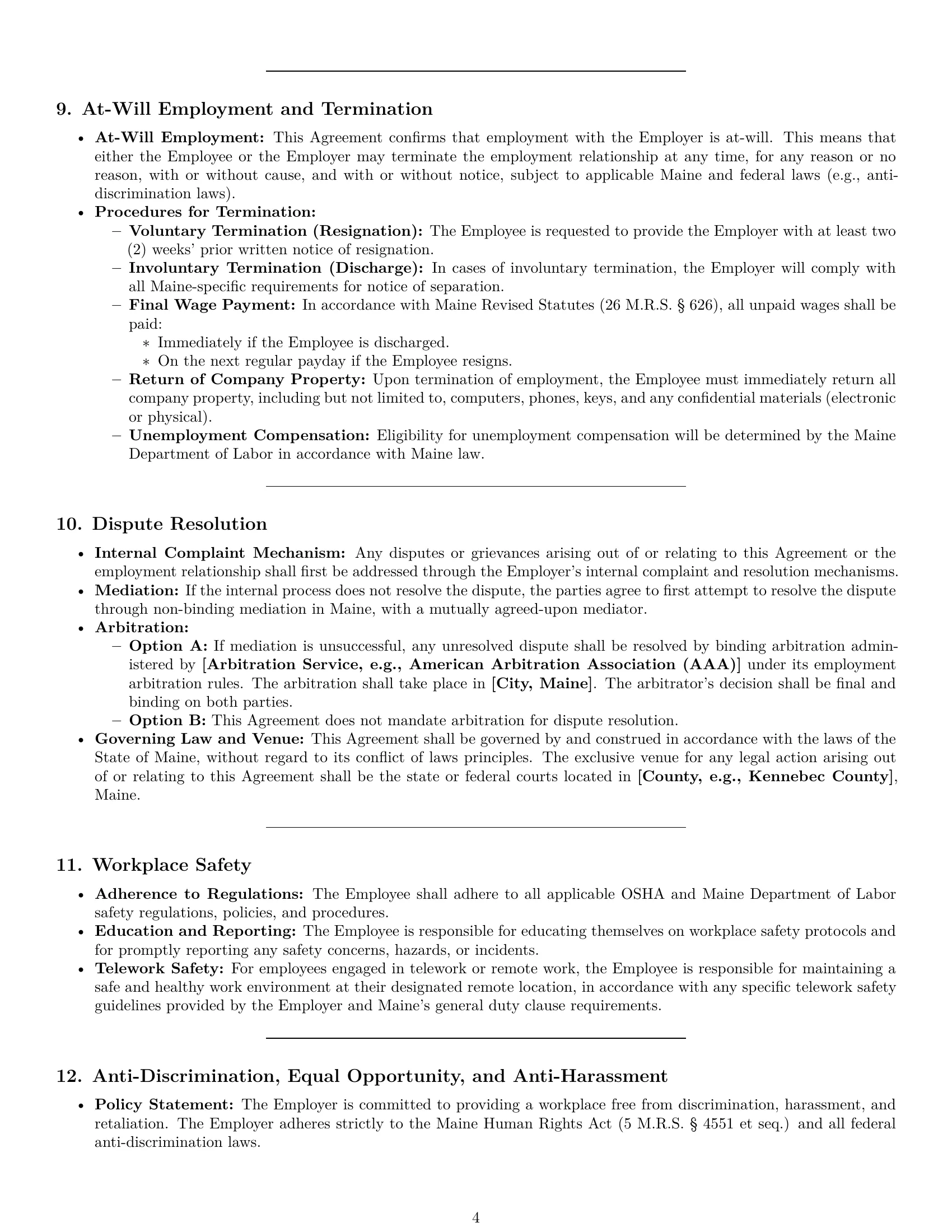 Preview page 4 of Pro Maine HR generalist employment contract template