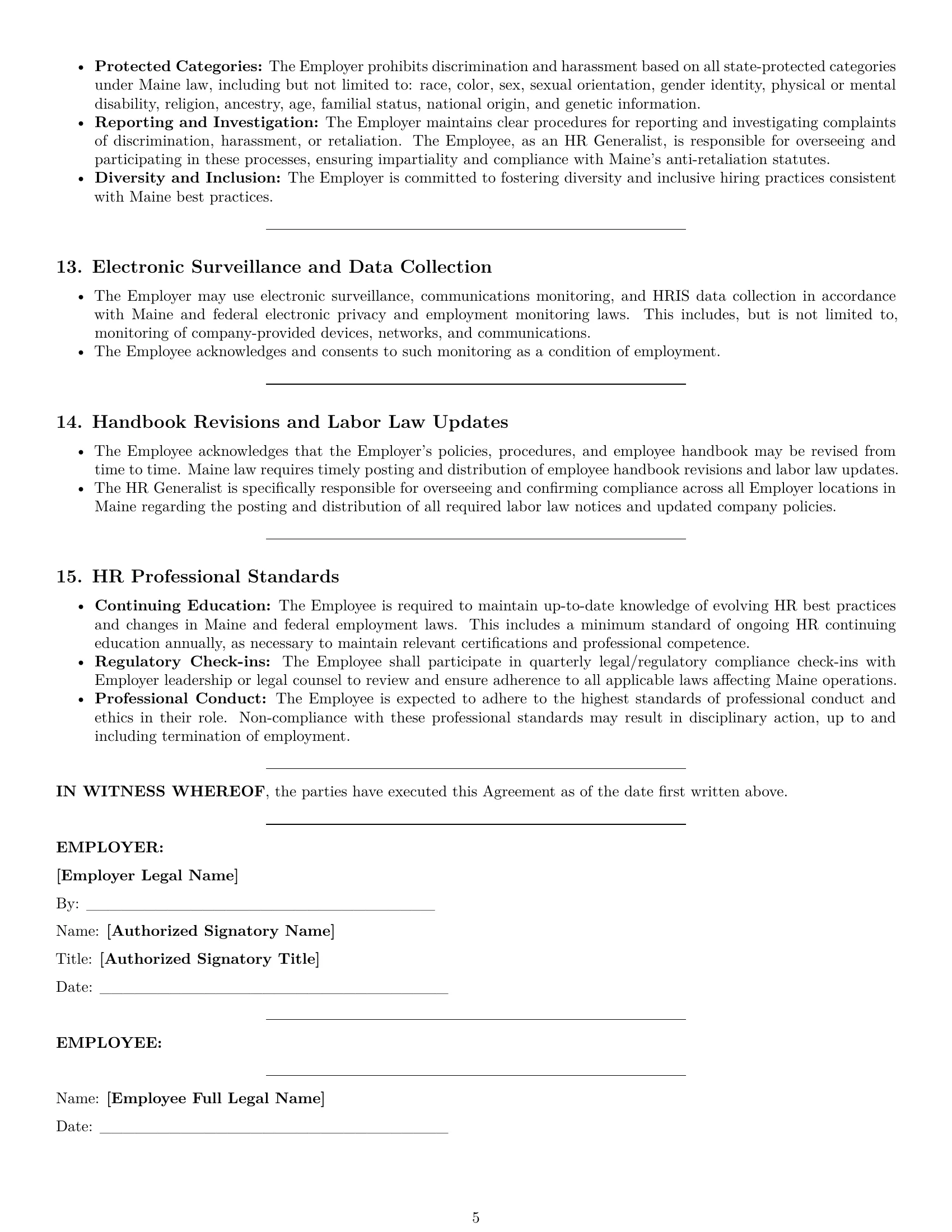 Preview page 5 of Pro Maine HR generalist employment contract template