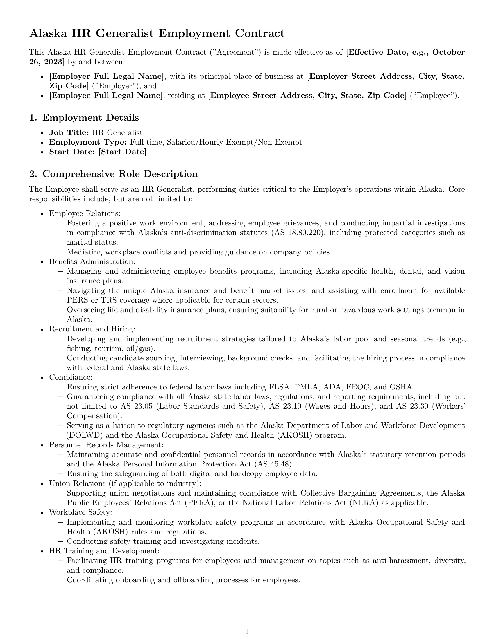 Preview page 1 of Pro Alaska HR generalist employment contract template