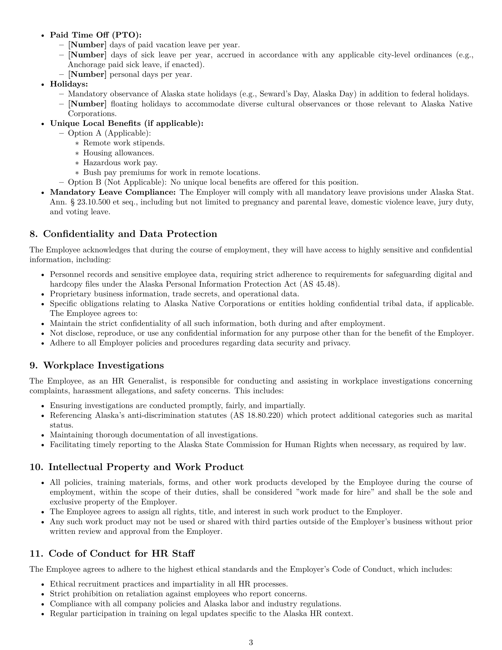 Preview page 3 of Pro Alaska HR generalist employment contract template