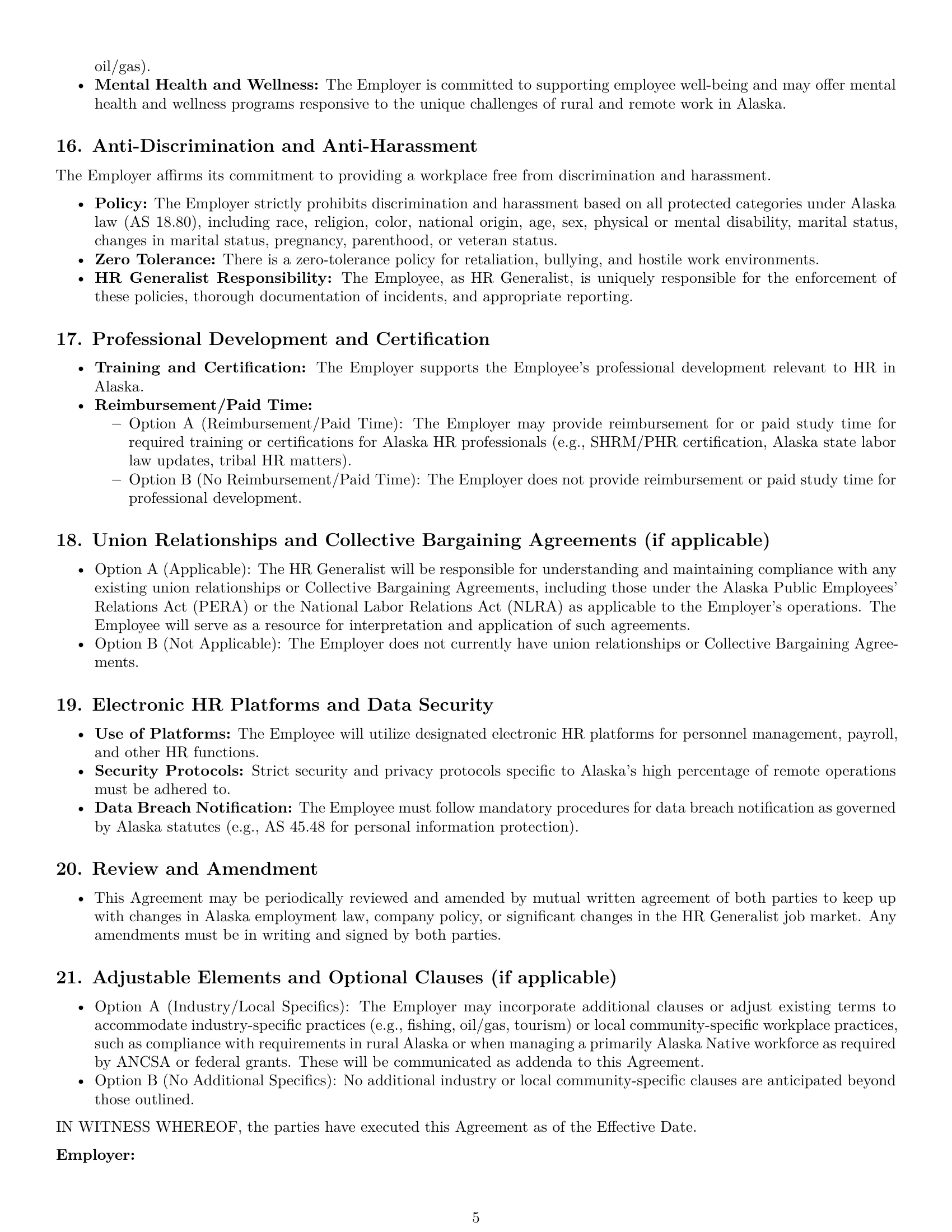 Preview page 5 of Pro Alaska HR generalist employment contract template