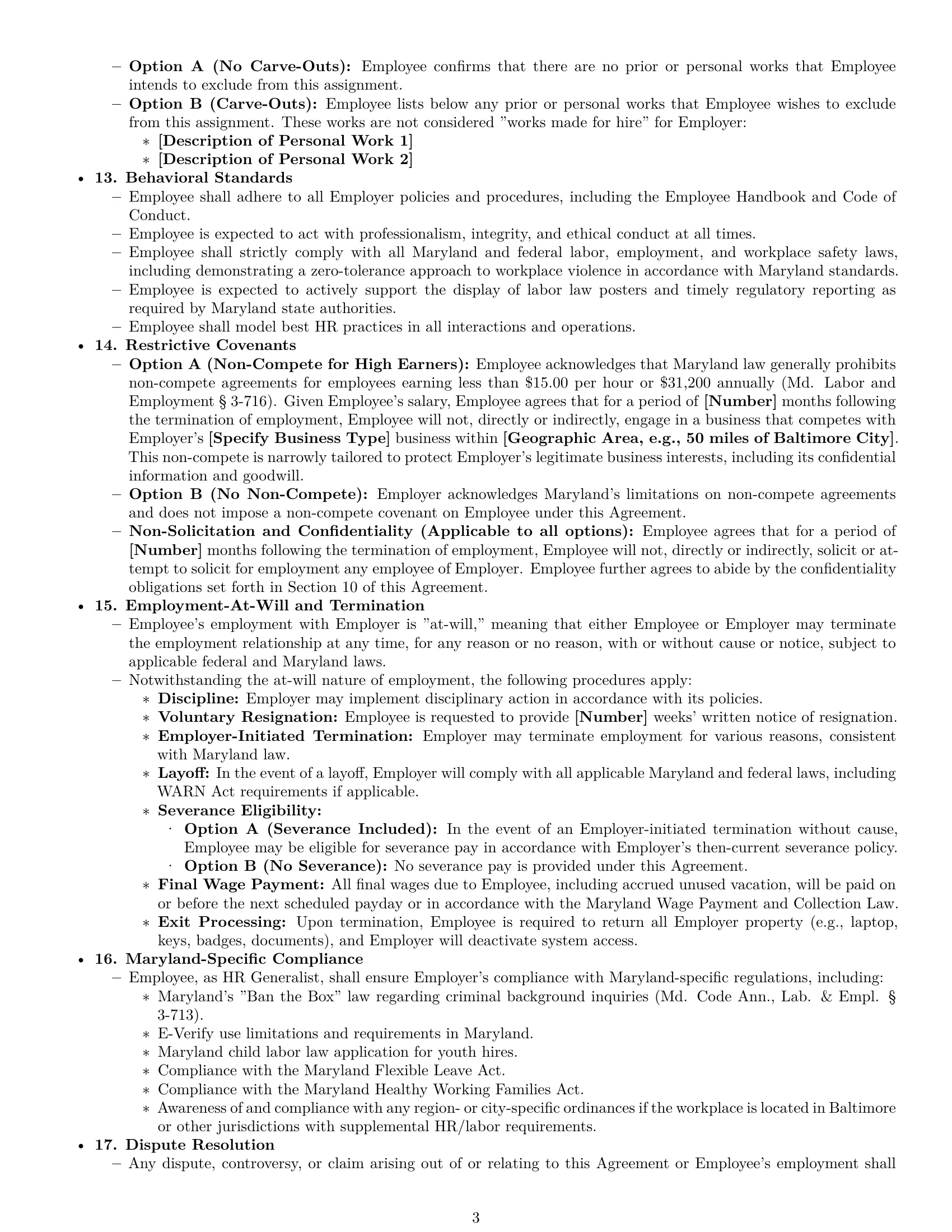 Preview page 3 of Pro Maryland HR generalist employment contract template