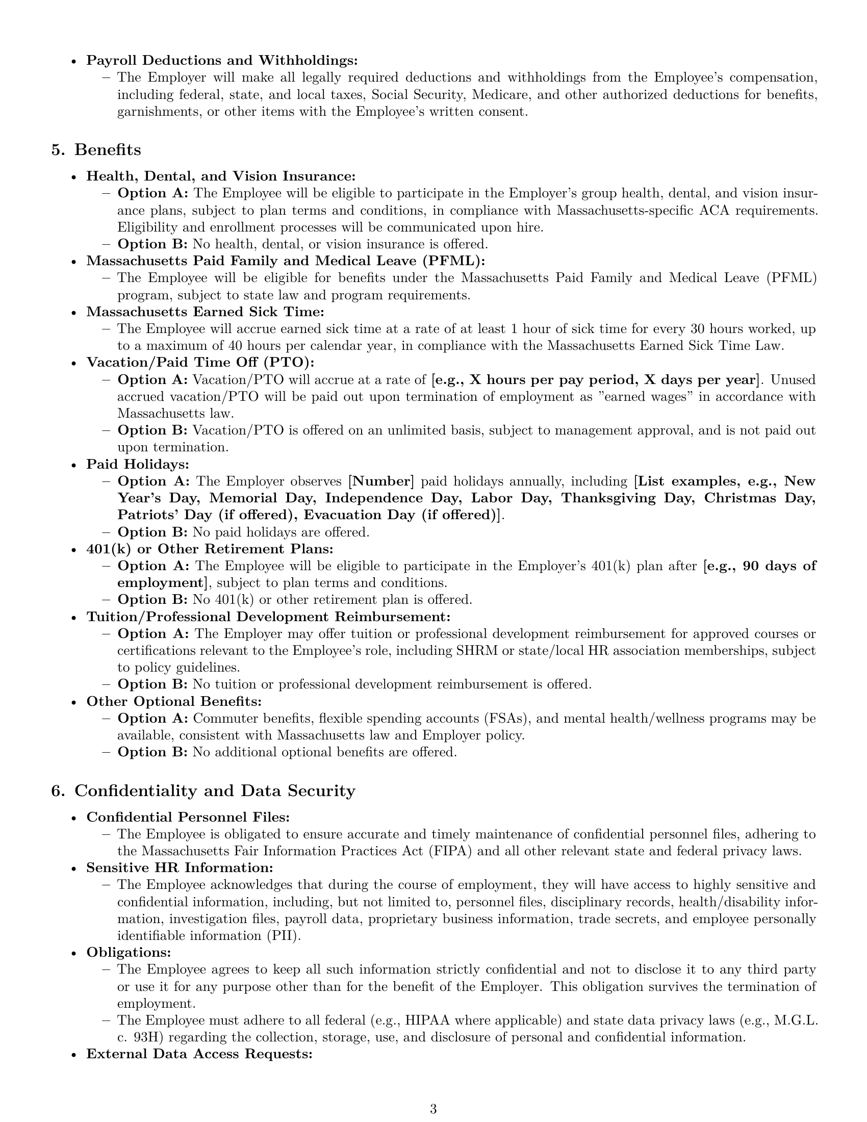 Preview page 3 of Pro Massachusetts HR generalist employment contract template