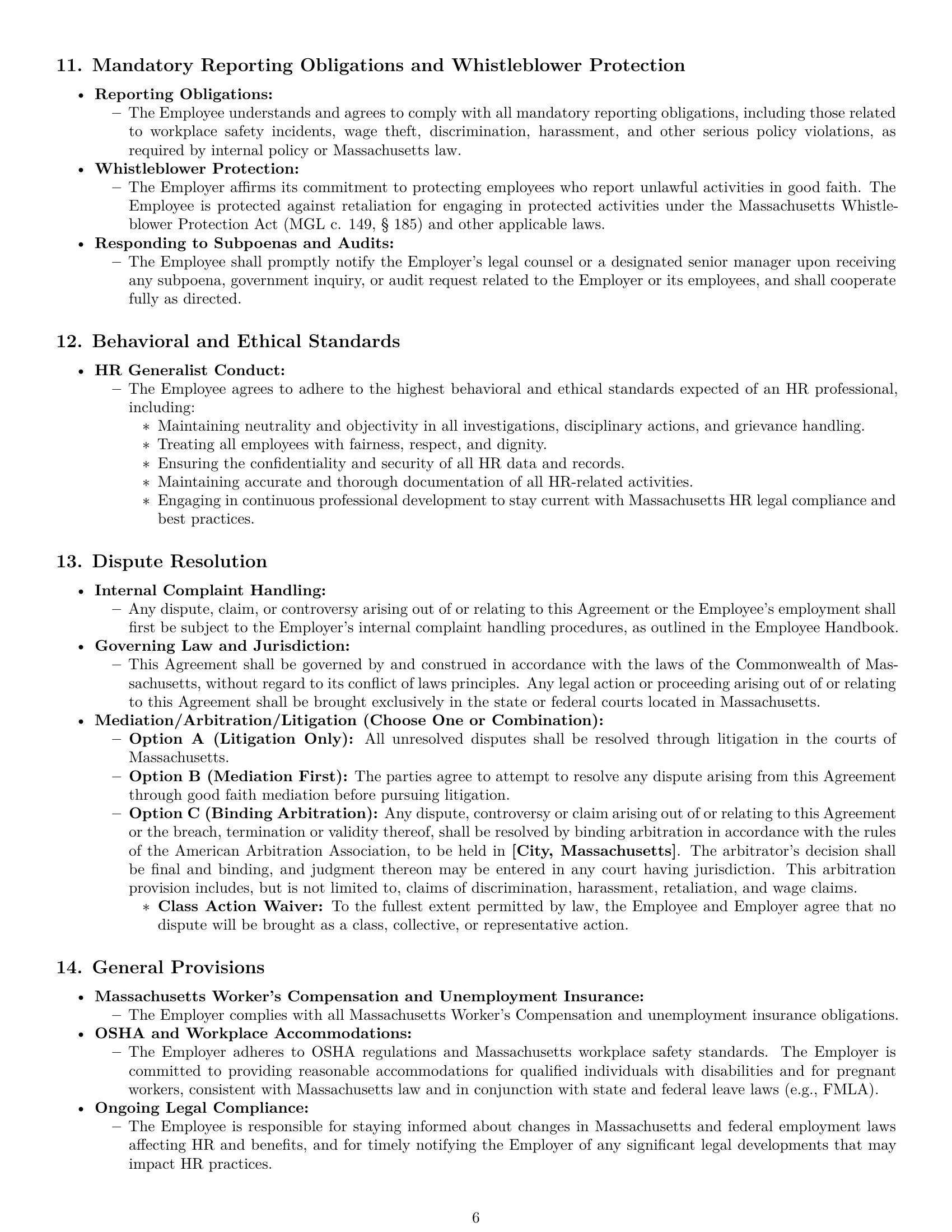 Preview page 6 of Pro Massachusetts HR generalist employment contract template