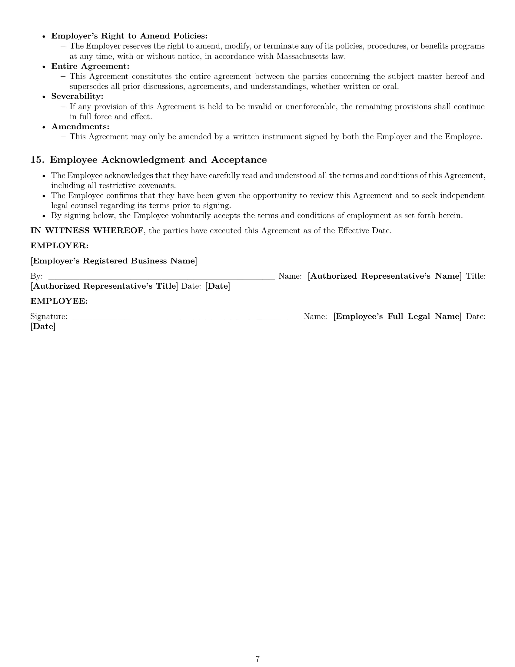 Preview page 7 of Pro Massachusetts HR generalist employment contract template