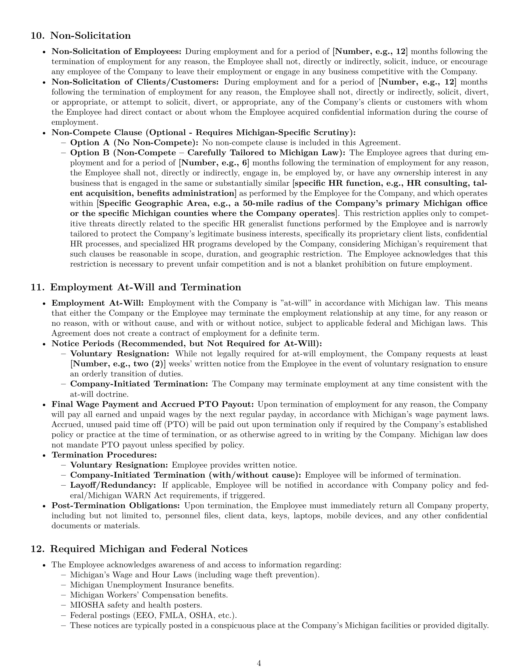 Preview page 4 of Pro Michigan HR generalist employment contract template