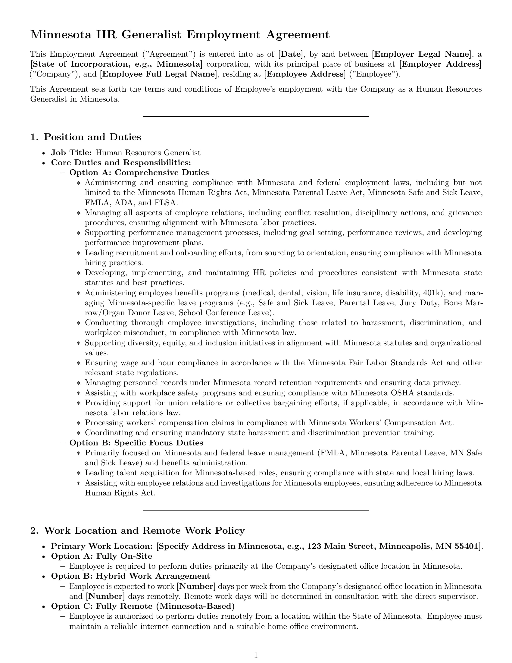 Preview page 1 of Pro Minnesota HR generalist employment contract template