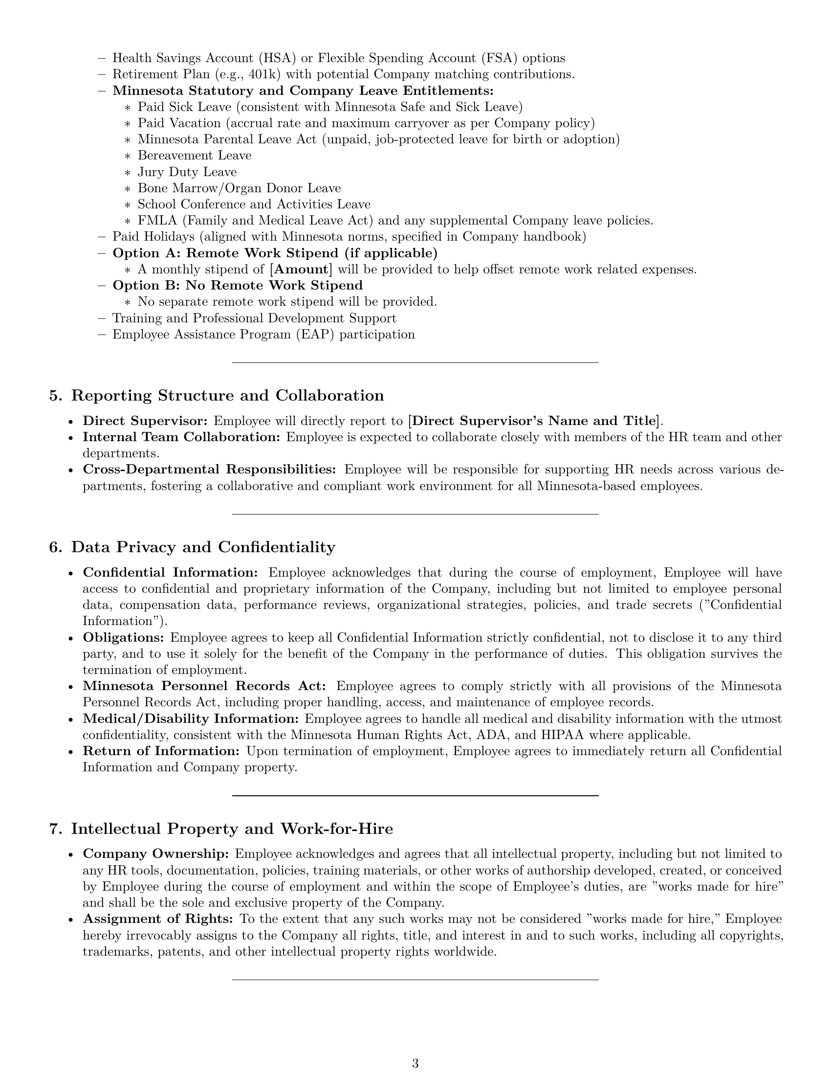 Preview page 3 of Pro Minnesota HR generalist employment contract template
