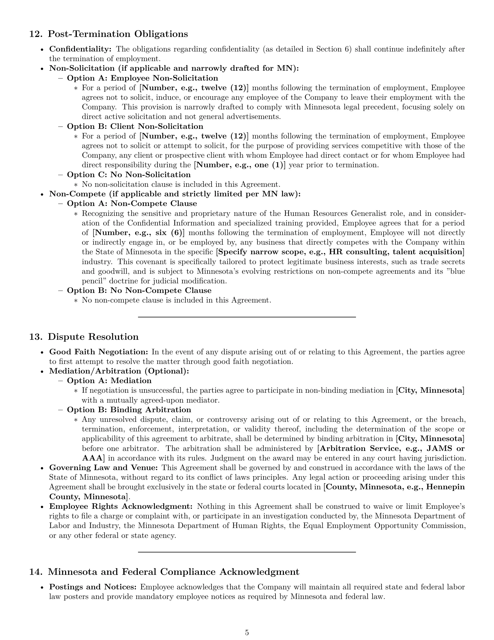 Preview page 5 of Pro Minnesota HR generalist employment contract template