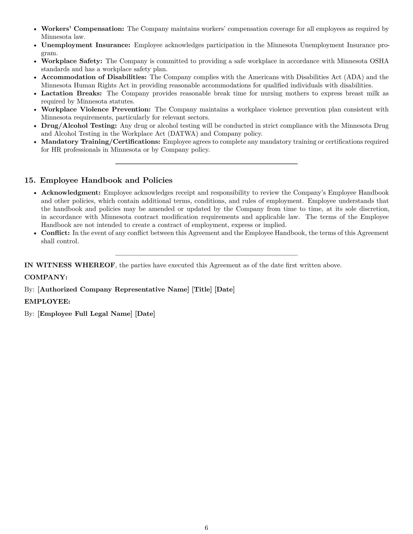 Preview page 6 of Pro Minnesota HR generalist employment contract template