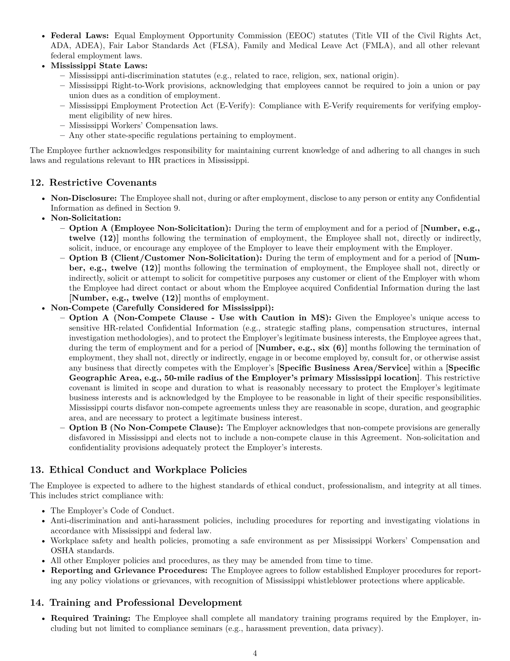 Preview page 4 of Pro Mississippi HR generalist employment contract template