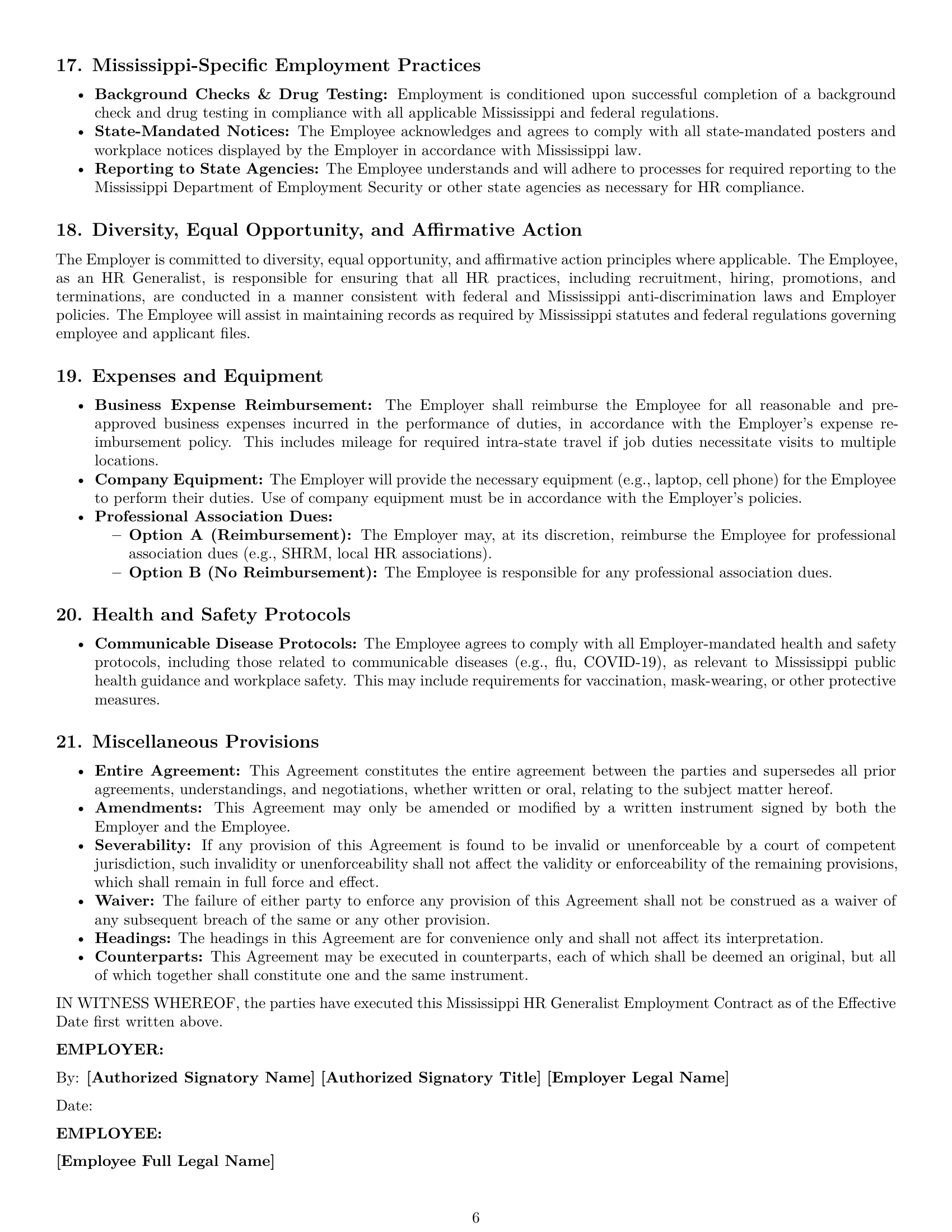 Preview page 6 of Pro Mississippi HR generalist employment contract template