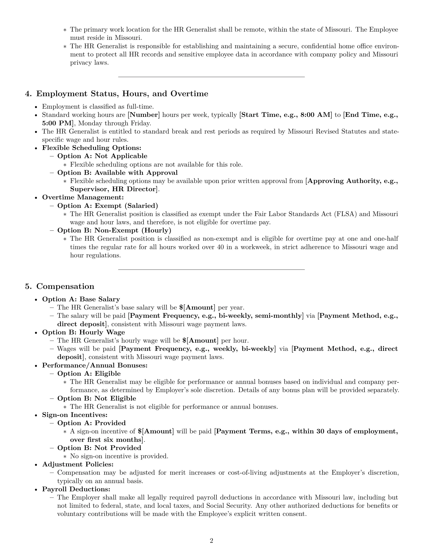 Preview page 2 of Pro Missouri HR generalist employment contract template