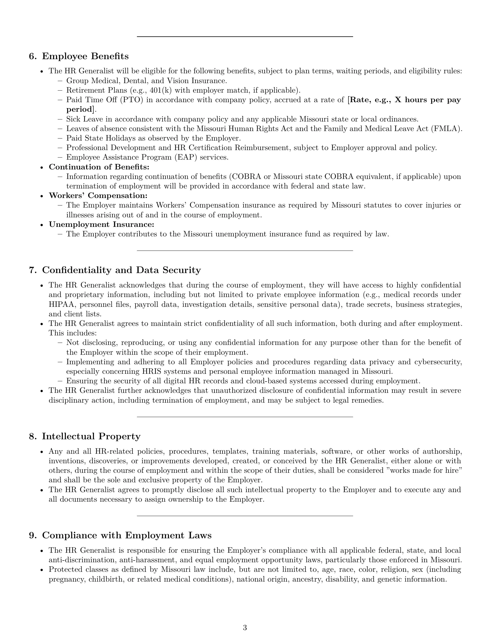 Preview page 3 of Pro Missouri HR generalist employment contract template