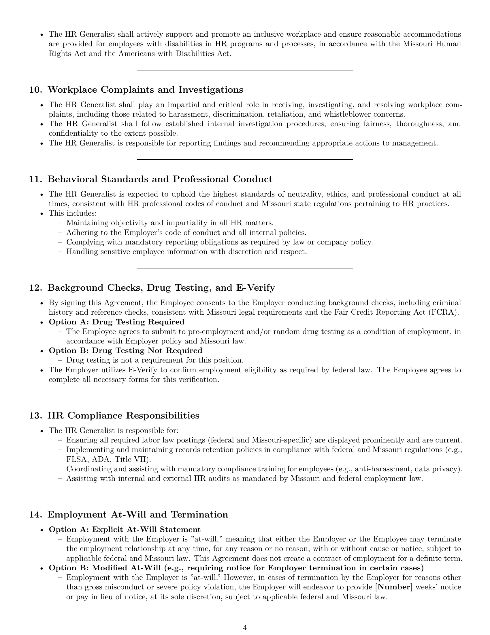 Preview page 4 of Pro Missouri HR generalist employment contract template