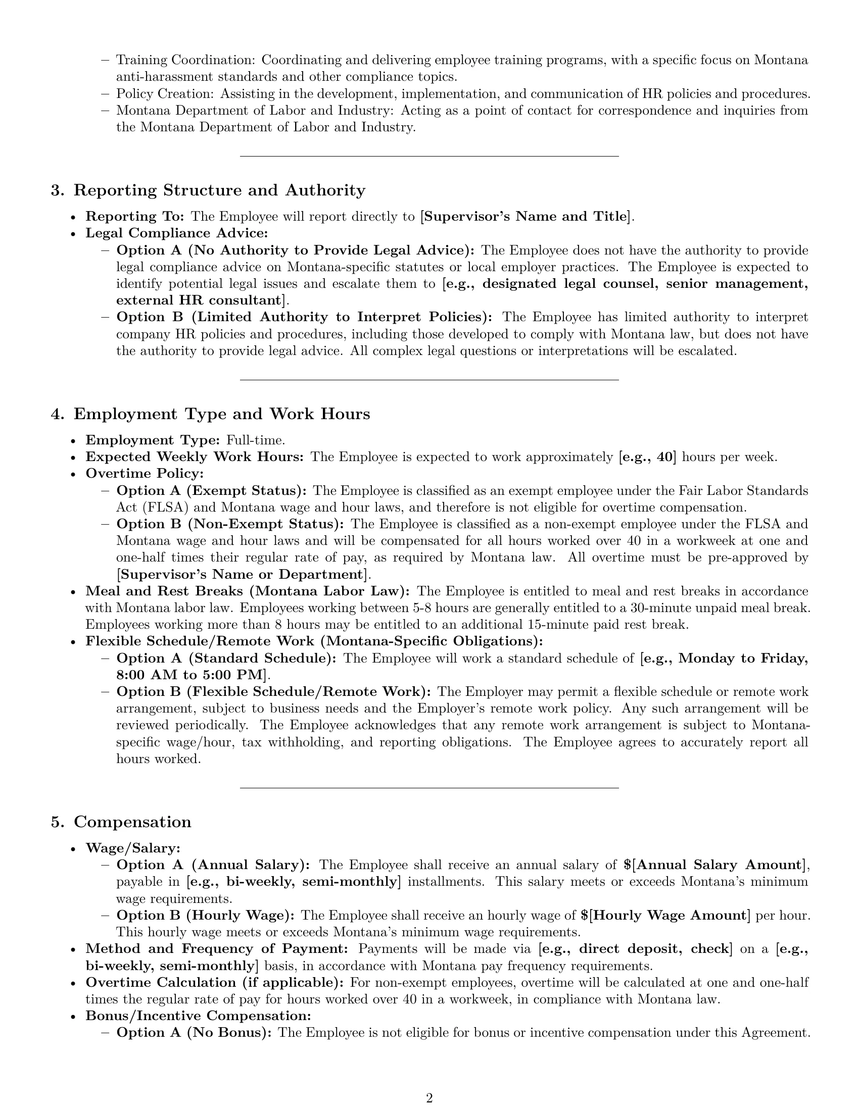 Preview page 2 of Pro Montana HR generalist employment contract template