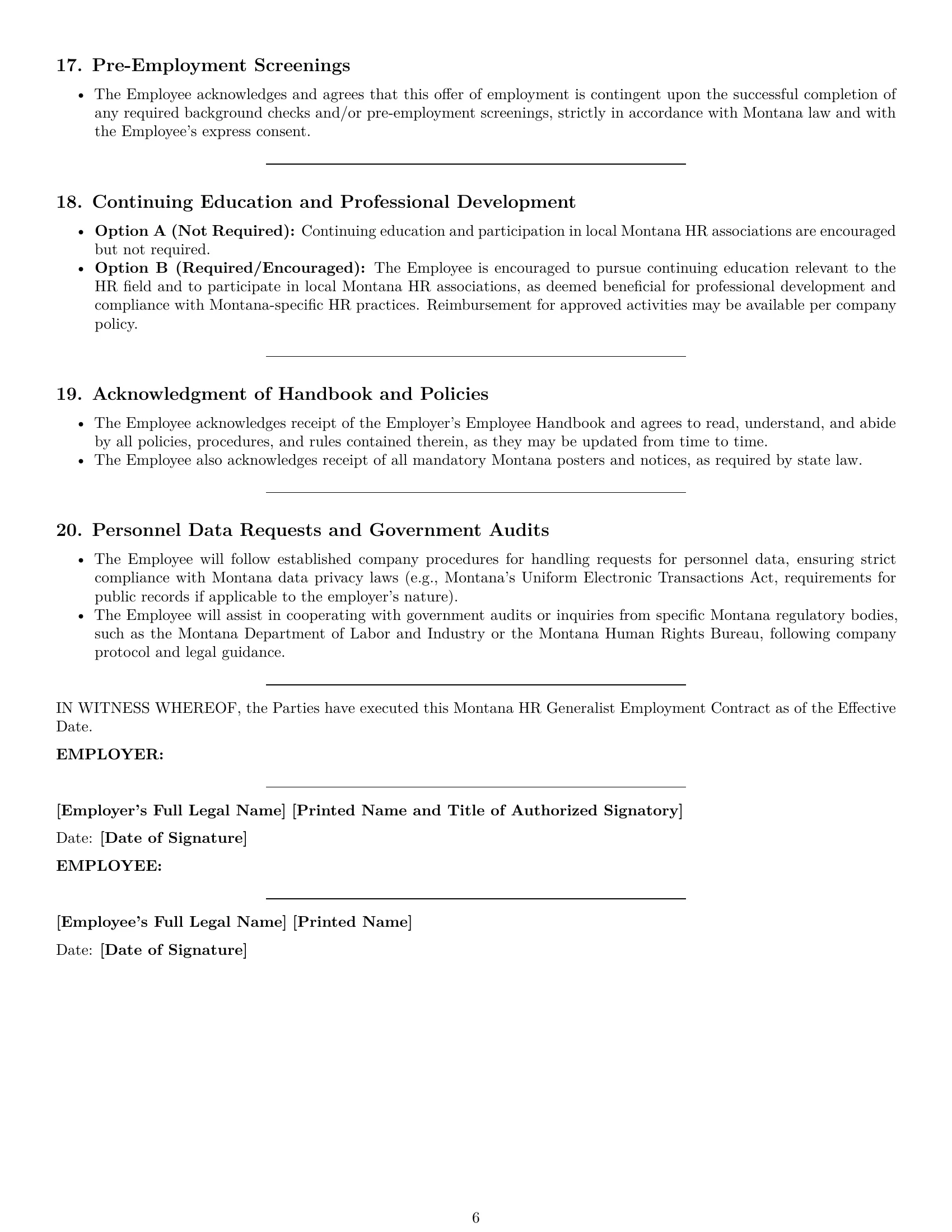 Preview page 6 of Pro Montana HR generalist employment contract template