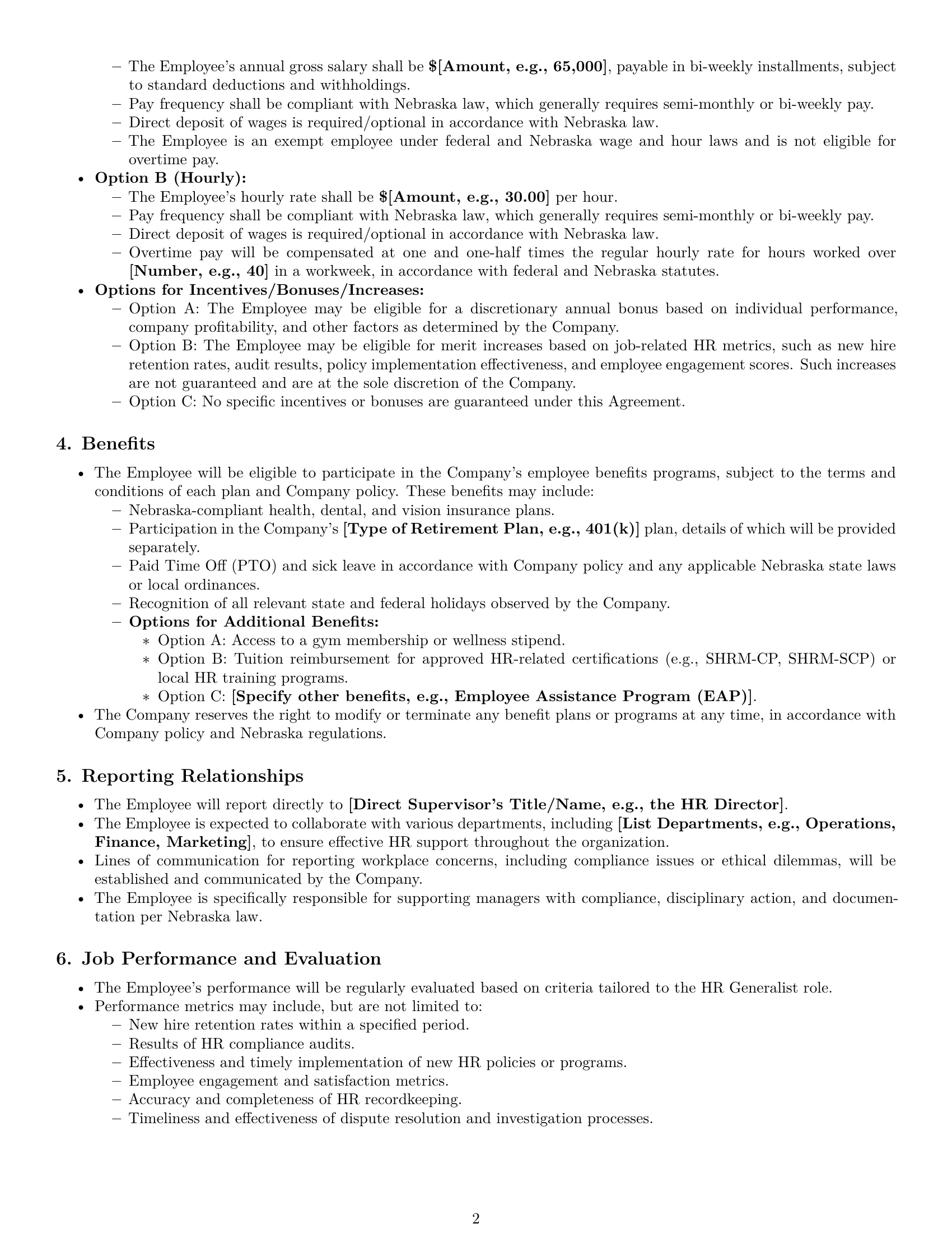 Preview page 2 of Pro Nebraska HR generalist employment contract template