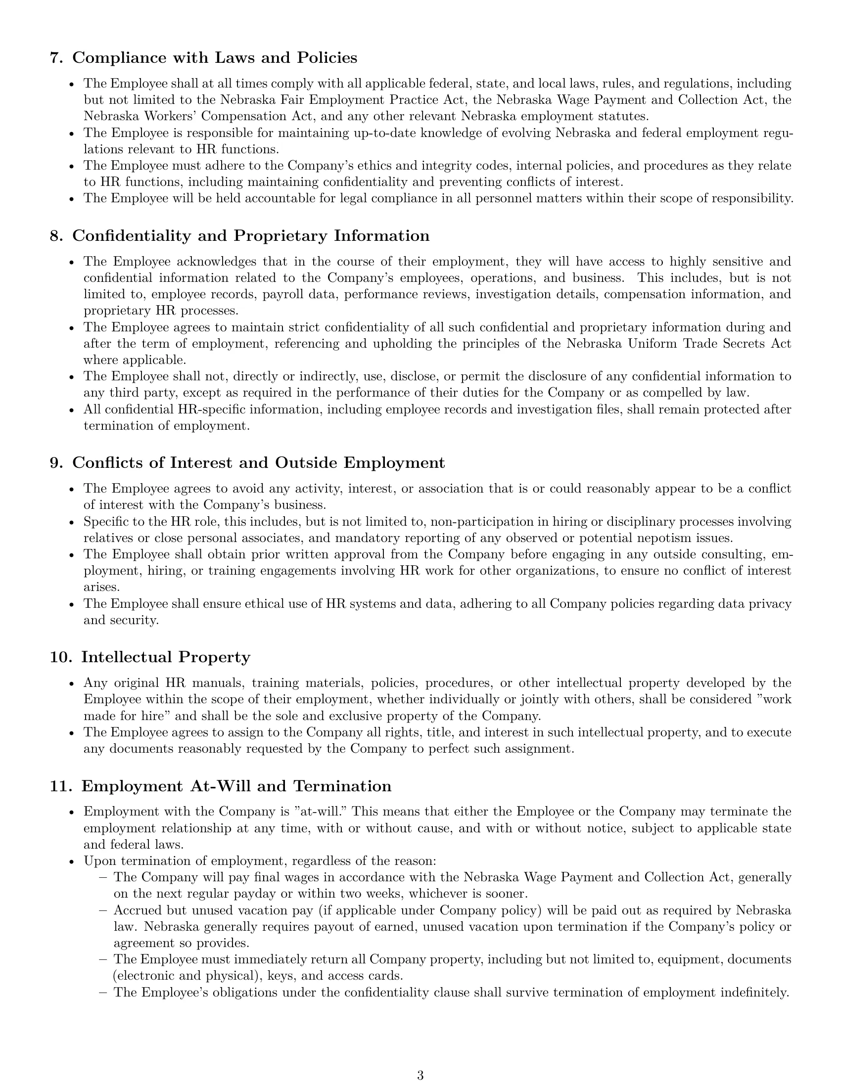 Preview page 3 of Pro Nebraska HR generalist employment contract template