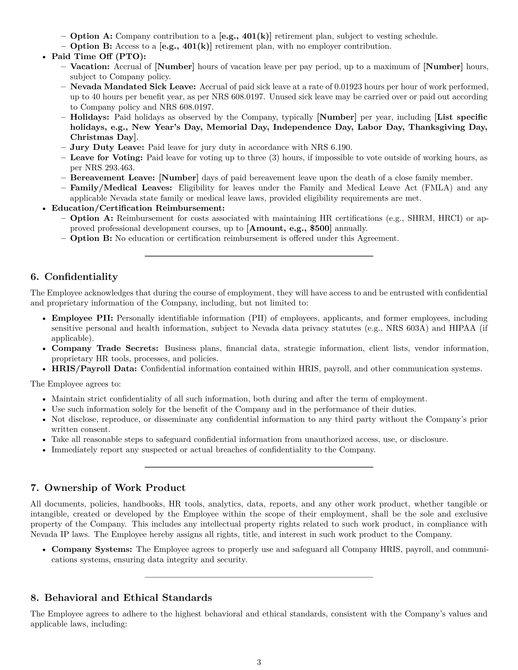 Preview page 3 of Pro Nevada HR generalist employment contract template