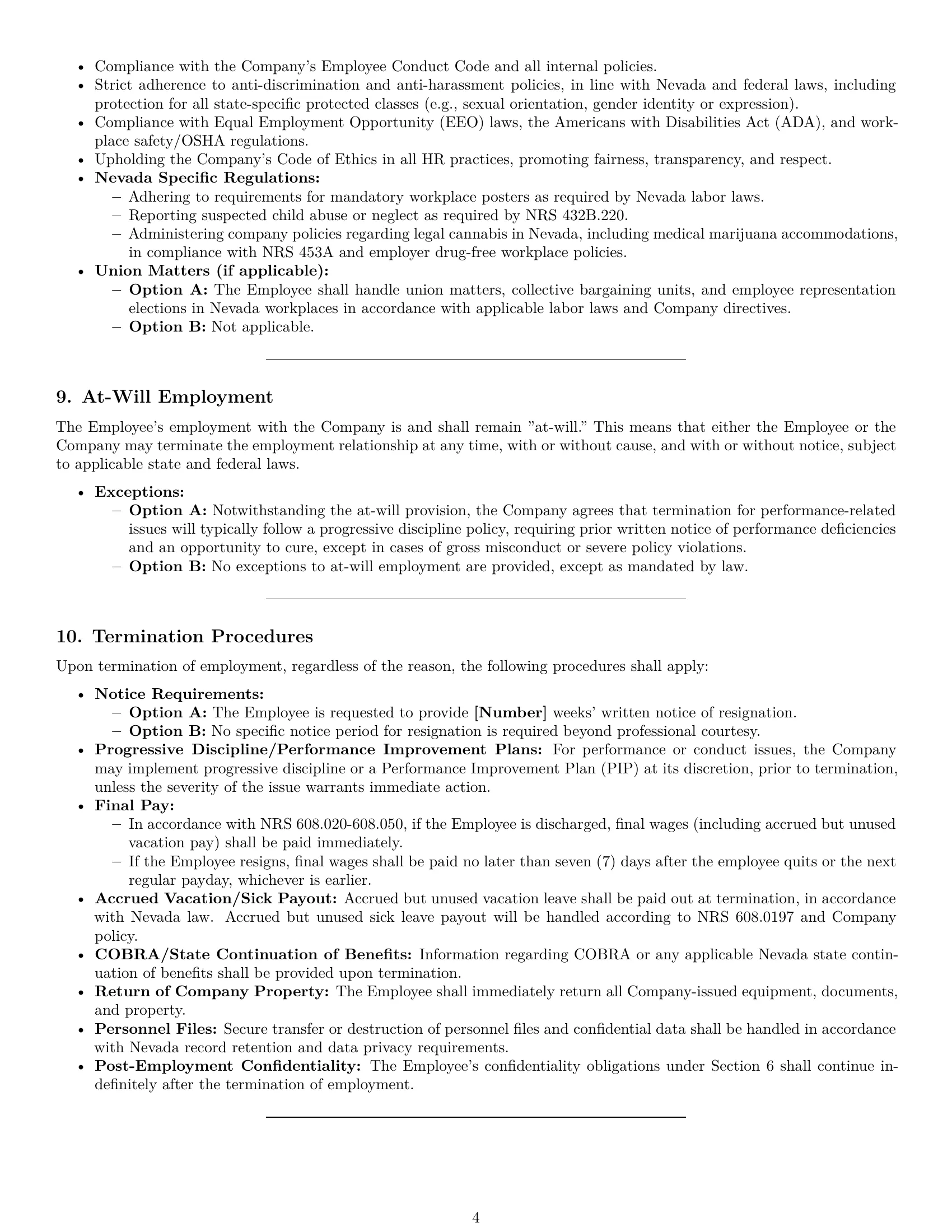 Preview page 4 of Pro Nevada HR generalist employment contract template