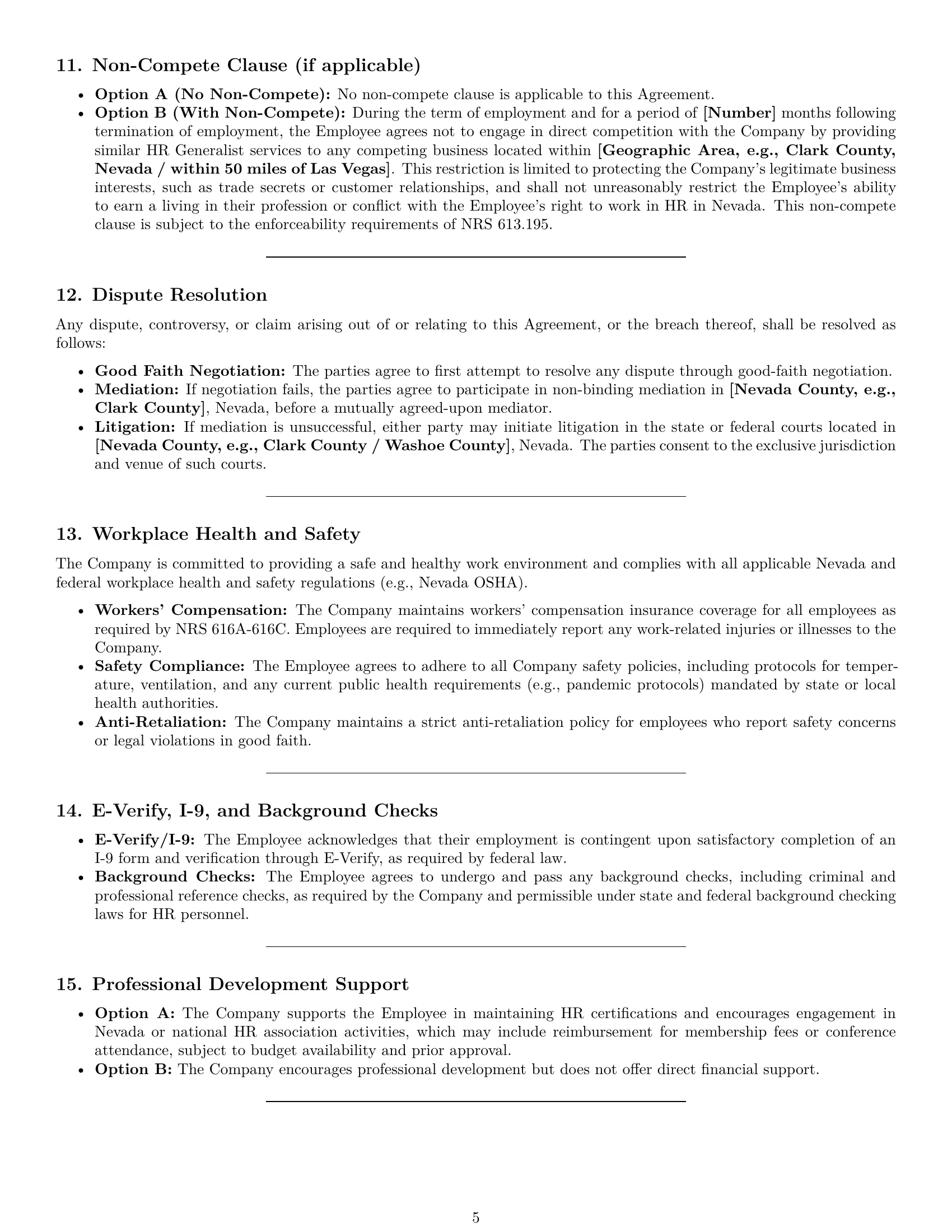 Preview page 5 of Pro Nevada HR generalist employment contract template