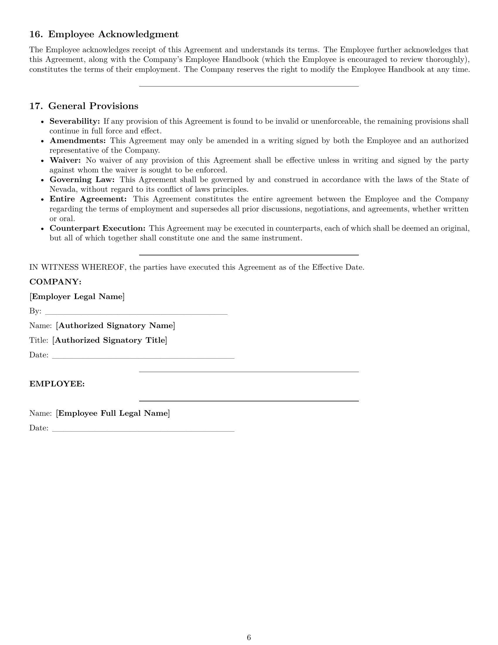Preview page 6 of Pro Nevada HR generalist employment contract template
