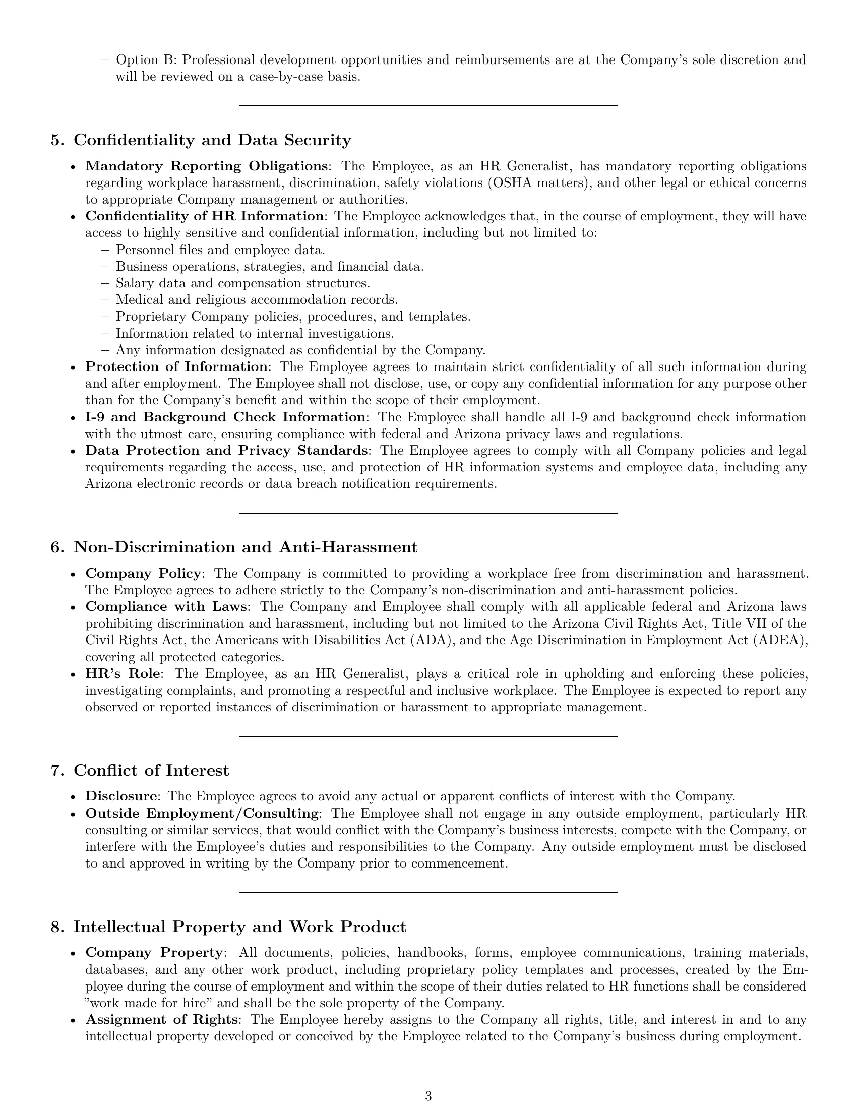 Preview page 3 of Pro Arizona HR generalist employment contract template