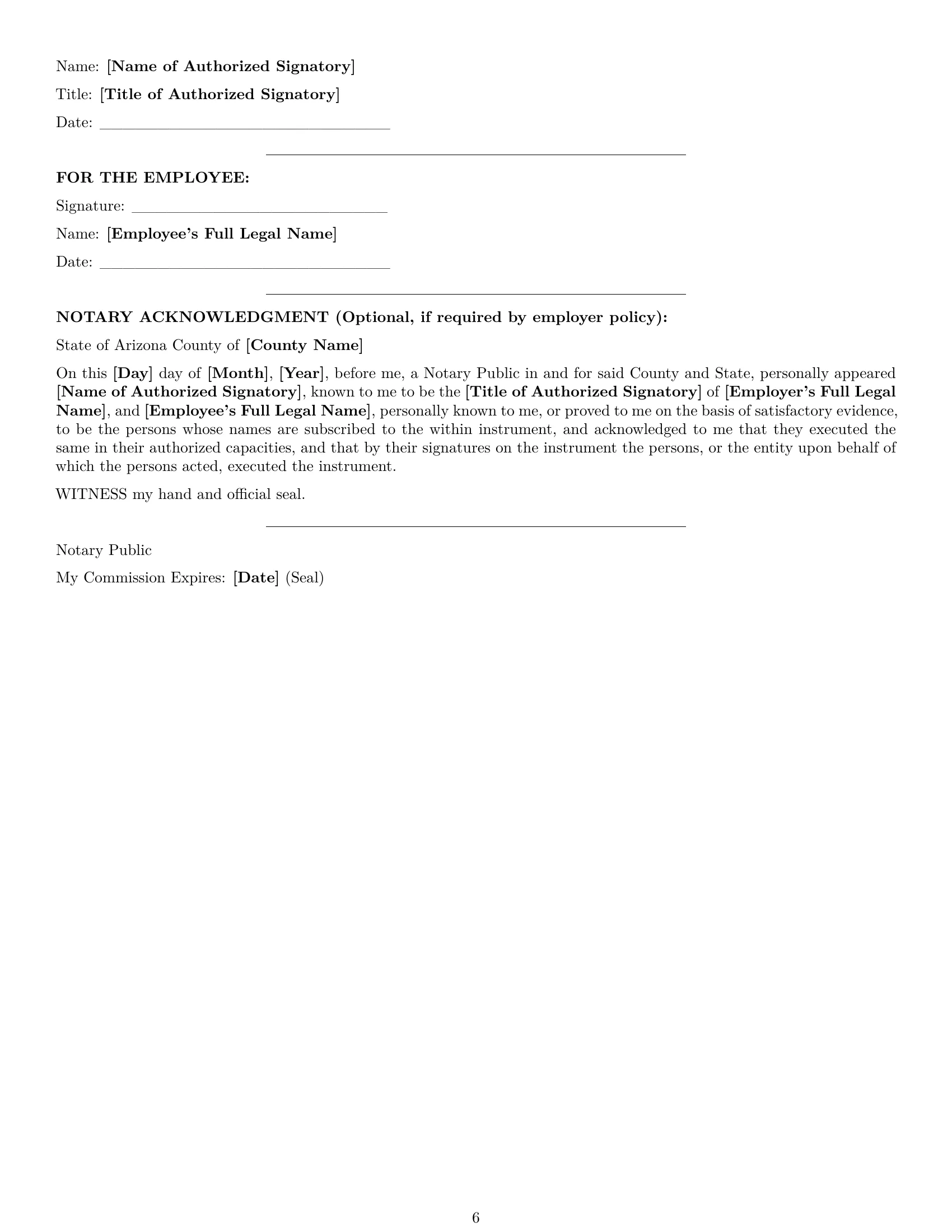 Preview page 6 of Pro Arizona HR generalist employment contract template