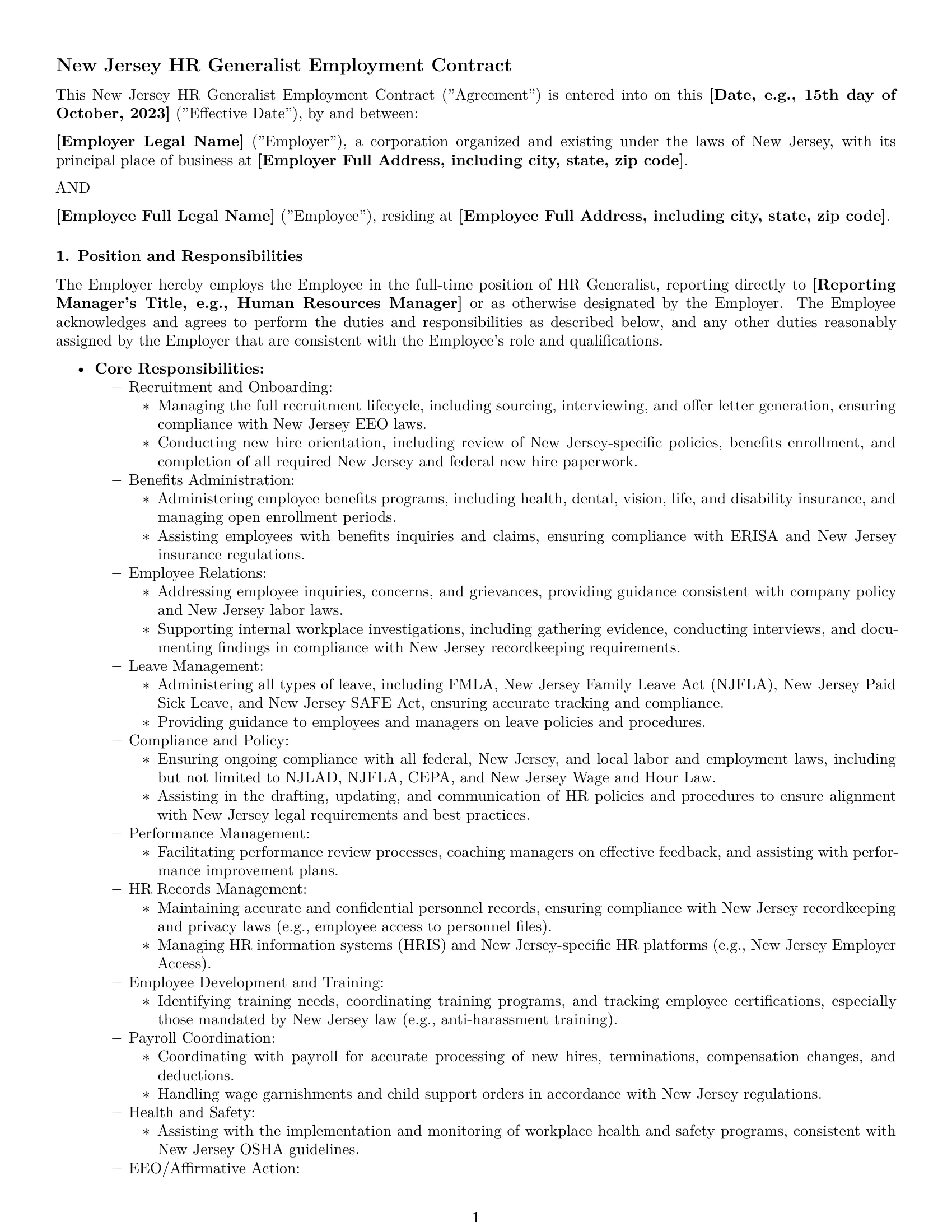 Preview page 1 of Pro New Jersey HR generalist employment contract template