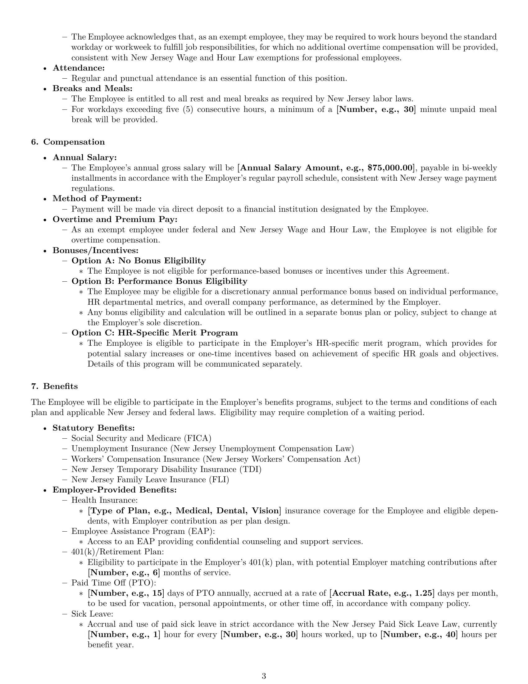 Preview page 3 of Pro New Jersey HR generalist employment contract template