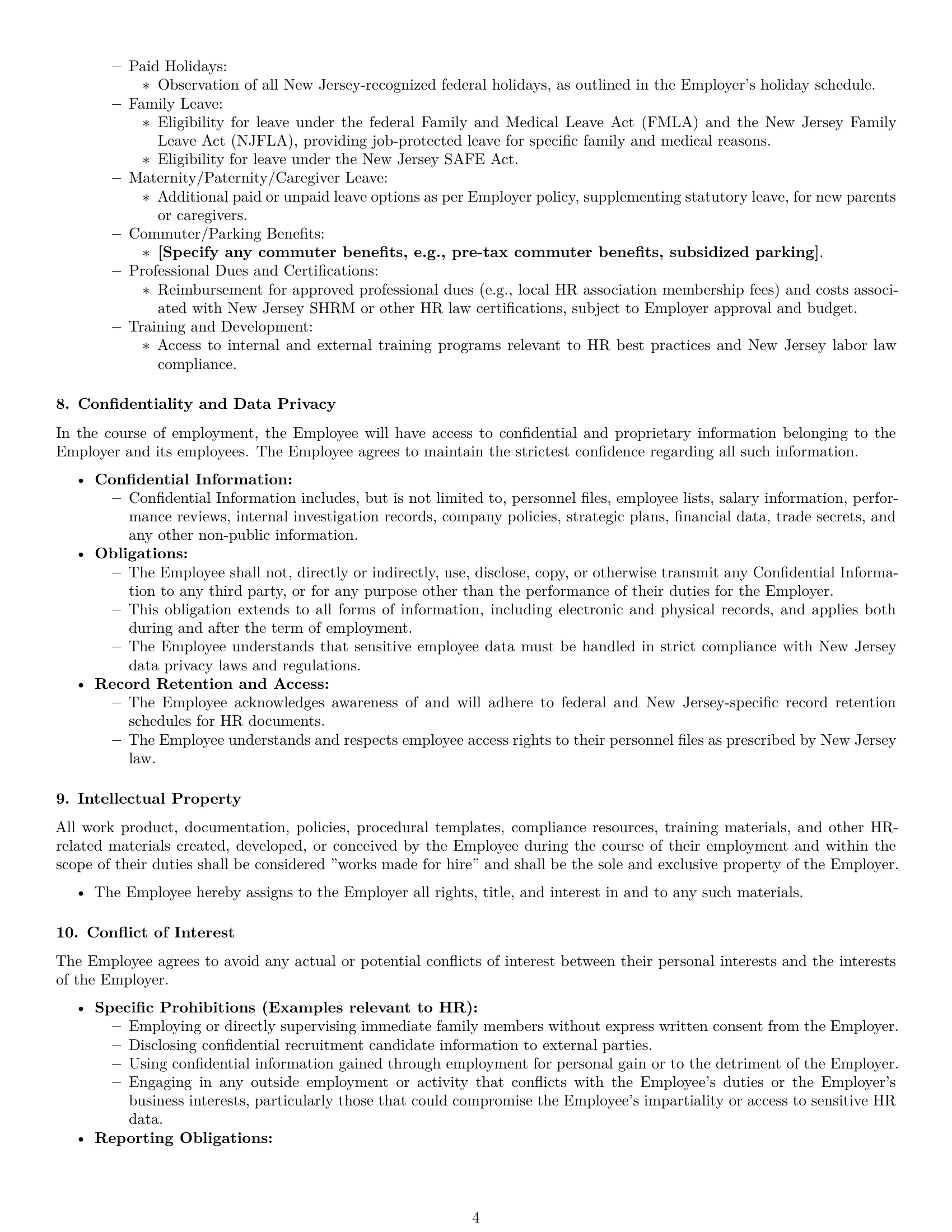 Preview page 4 of Pro New Jersey HR generalist employment contract template