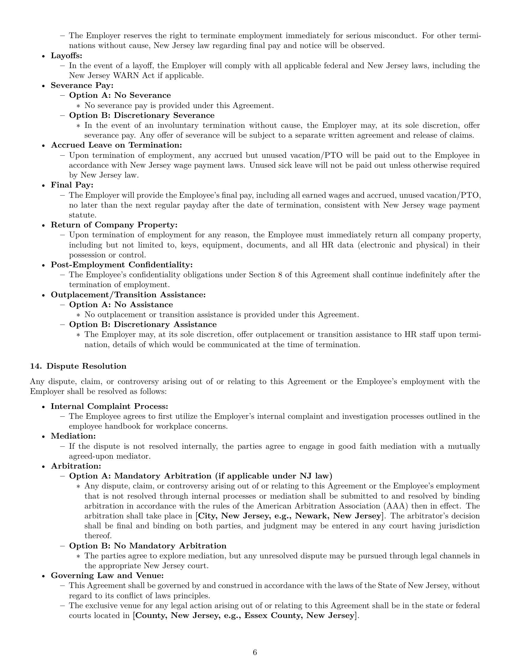 Preview page 6 of Pro New Jersey HR generalist employment contract template