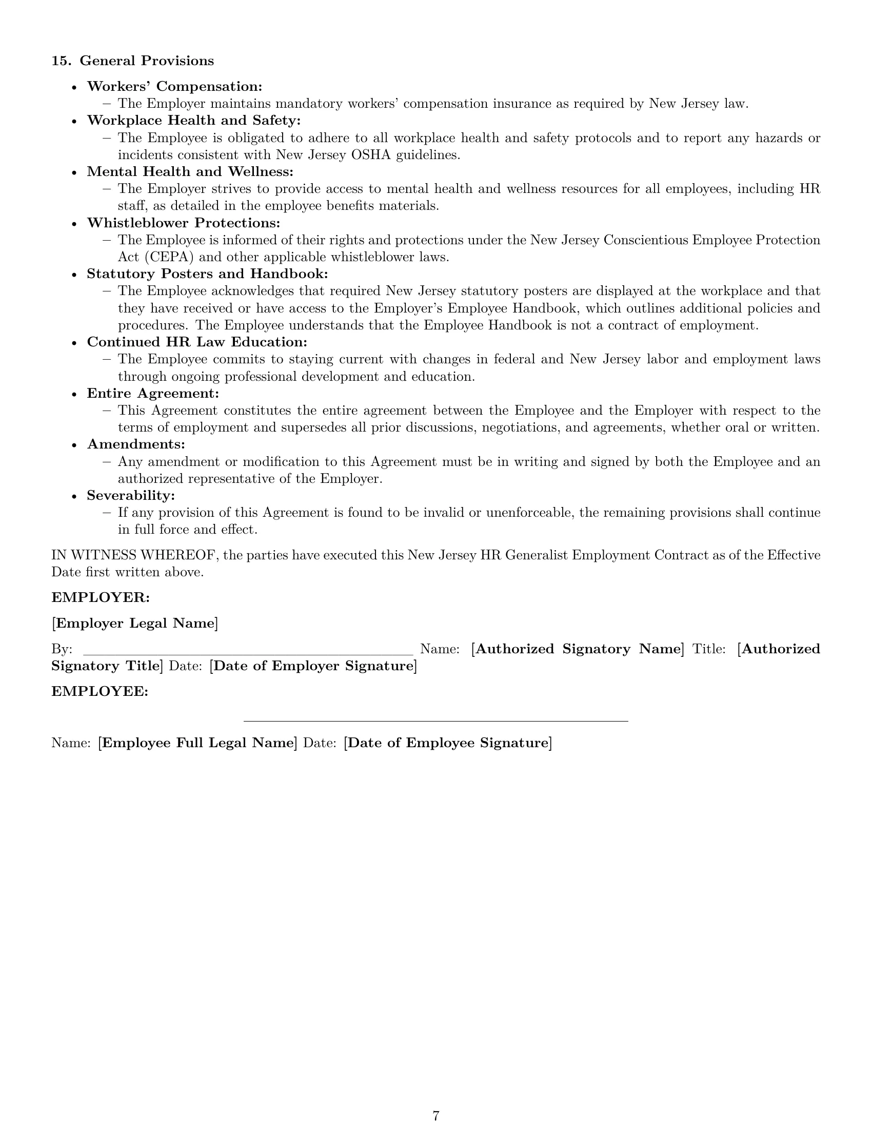 Preview page 7 of Pro New Jersey HR generalist employment contract template