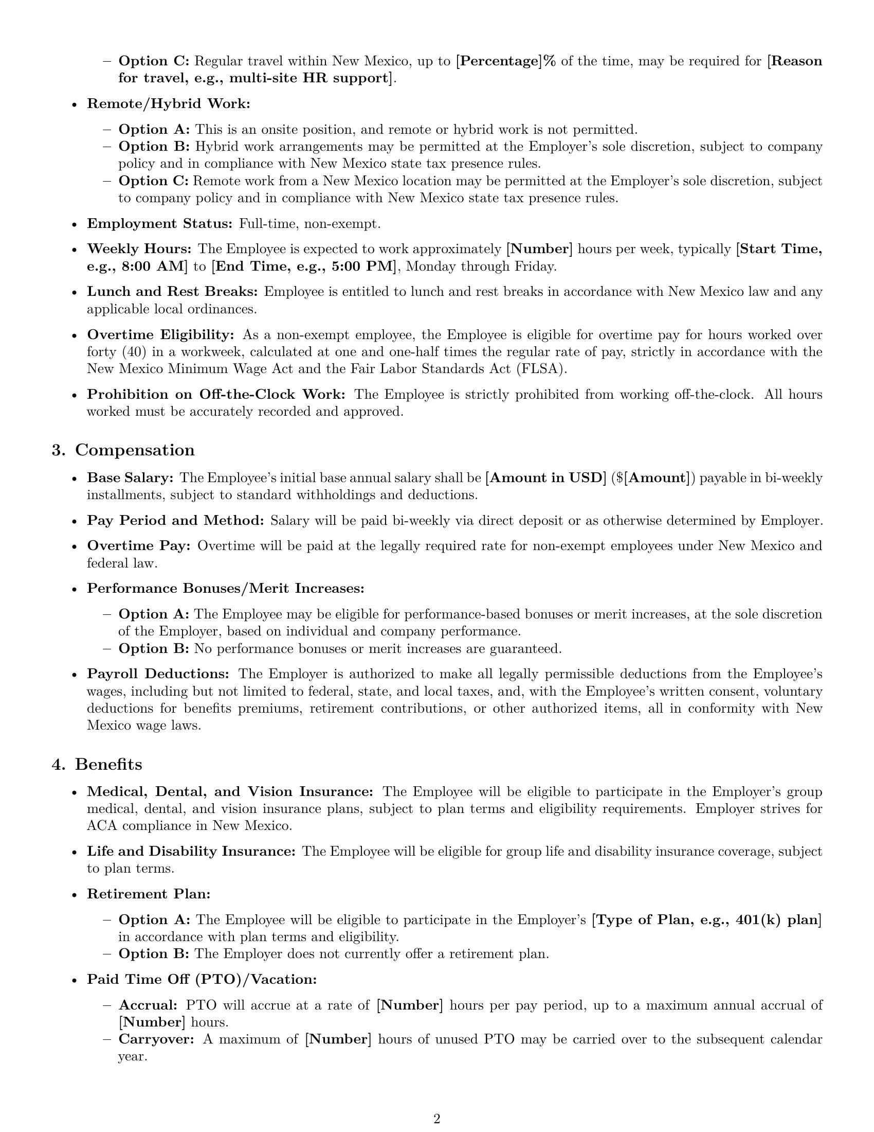 Preview page 2 of Pro New Mexico HR generalist employment contract template