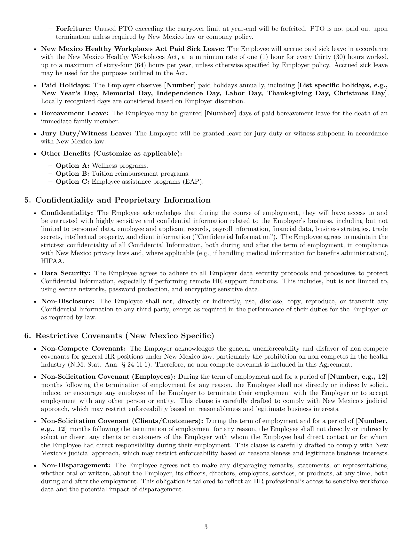 Preview page 3 of Pro New Mexico HR generalist employment contract template