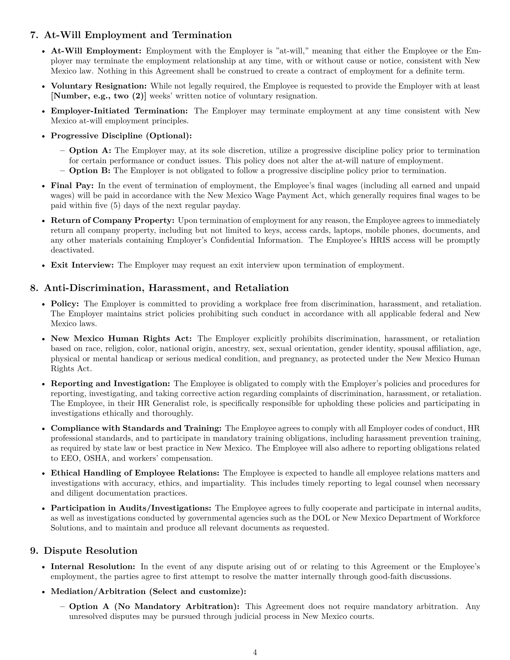 Preview page 4 of Pro New Mexico HR generalist employment contract template
