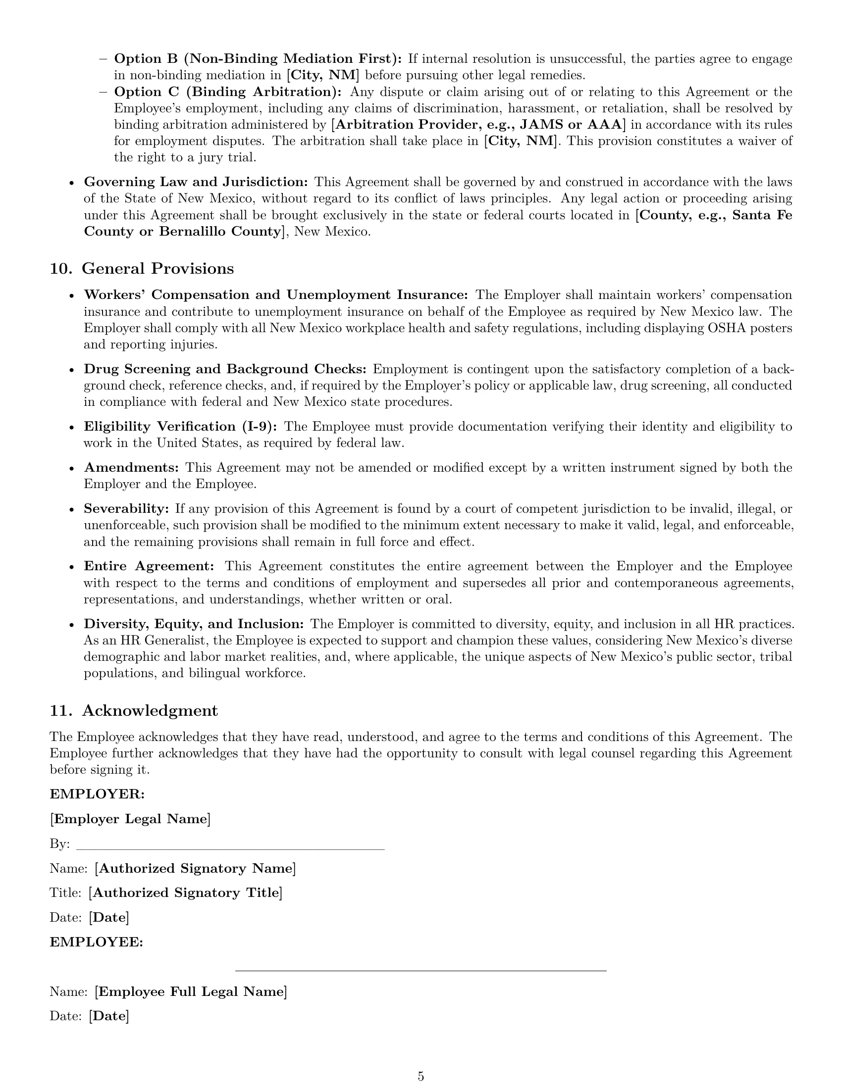 Preview page 5 of Pro New Mexico HR generalist employment contract template