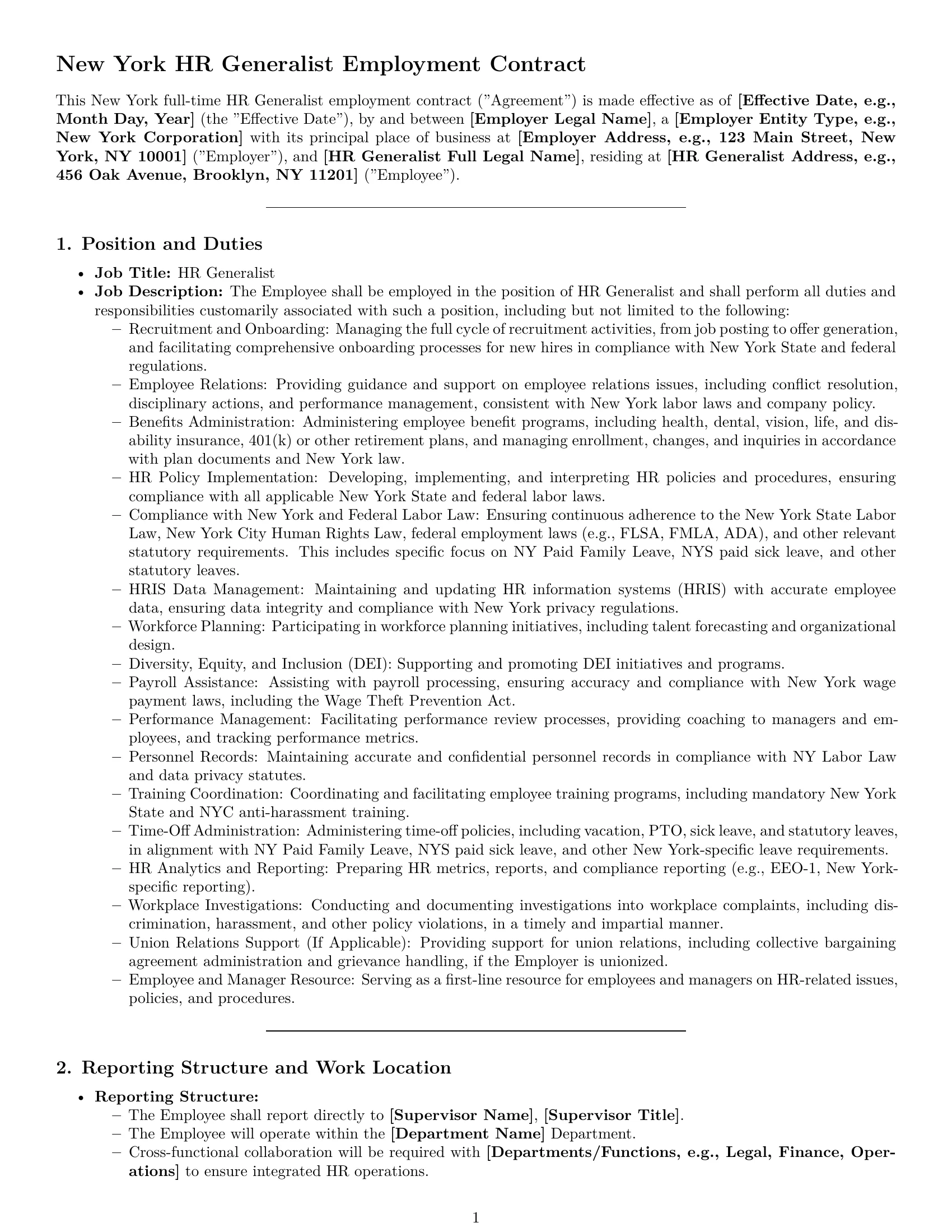 Preview page 1 of Pro New York HR generalist employment contract template