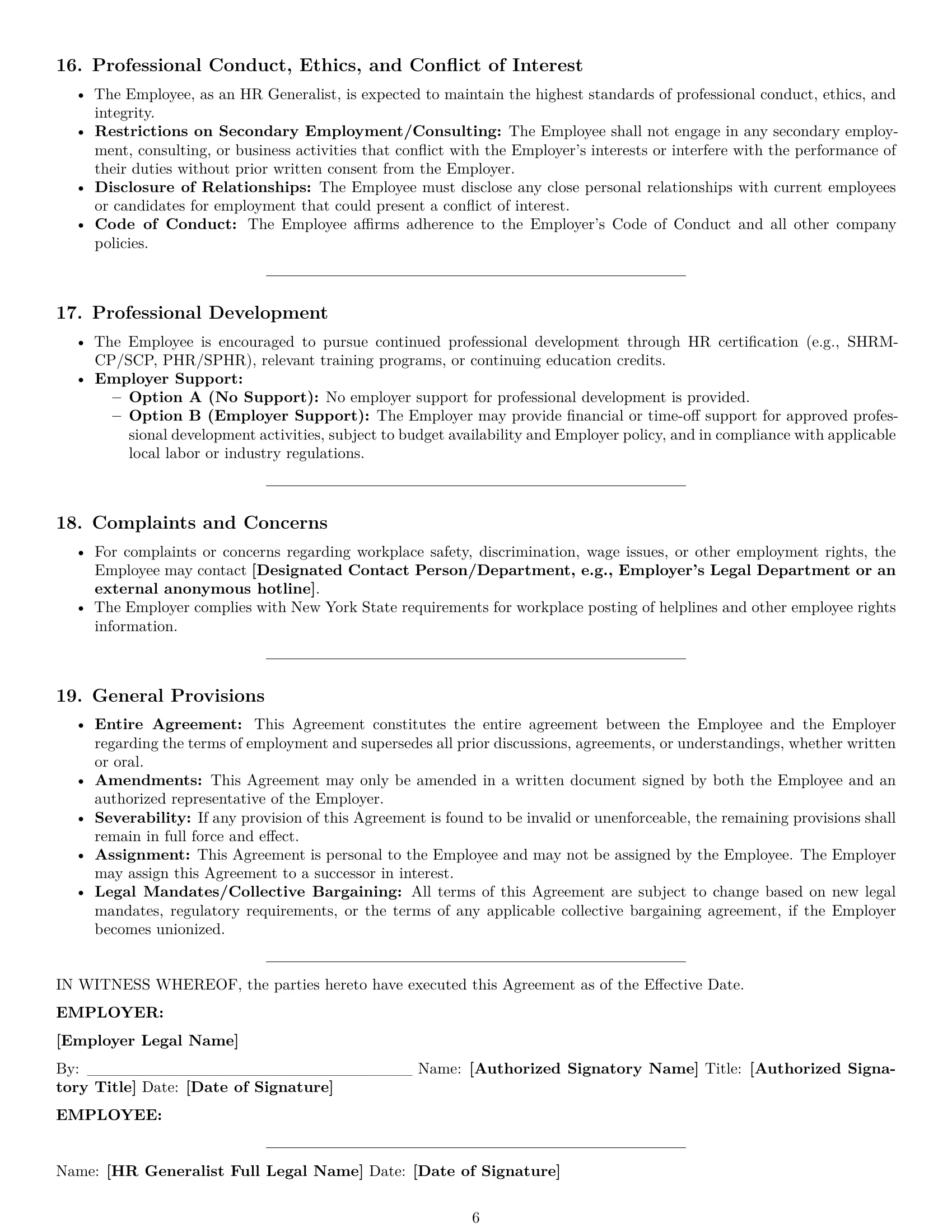 Preview page 6 of Pro New York HR generalist employment contract template