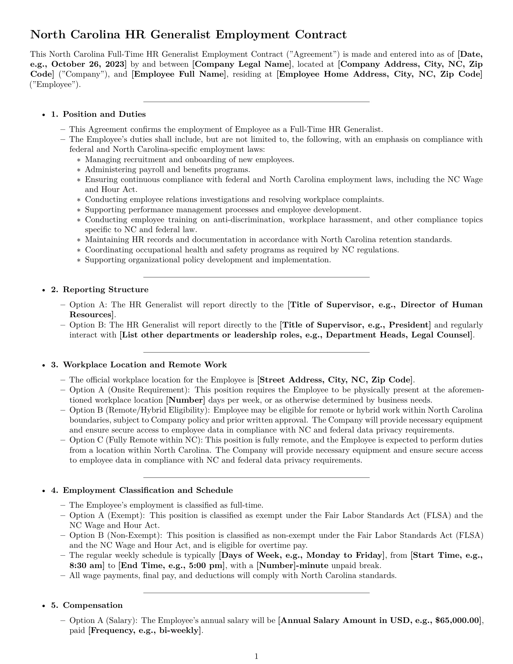 Preview page 1 of Pro North Carolina HR generalist employment contract template