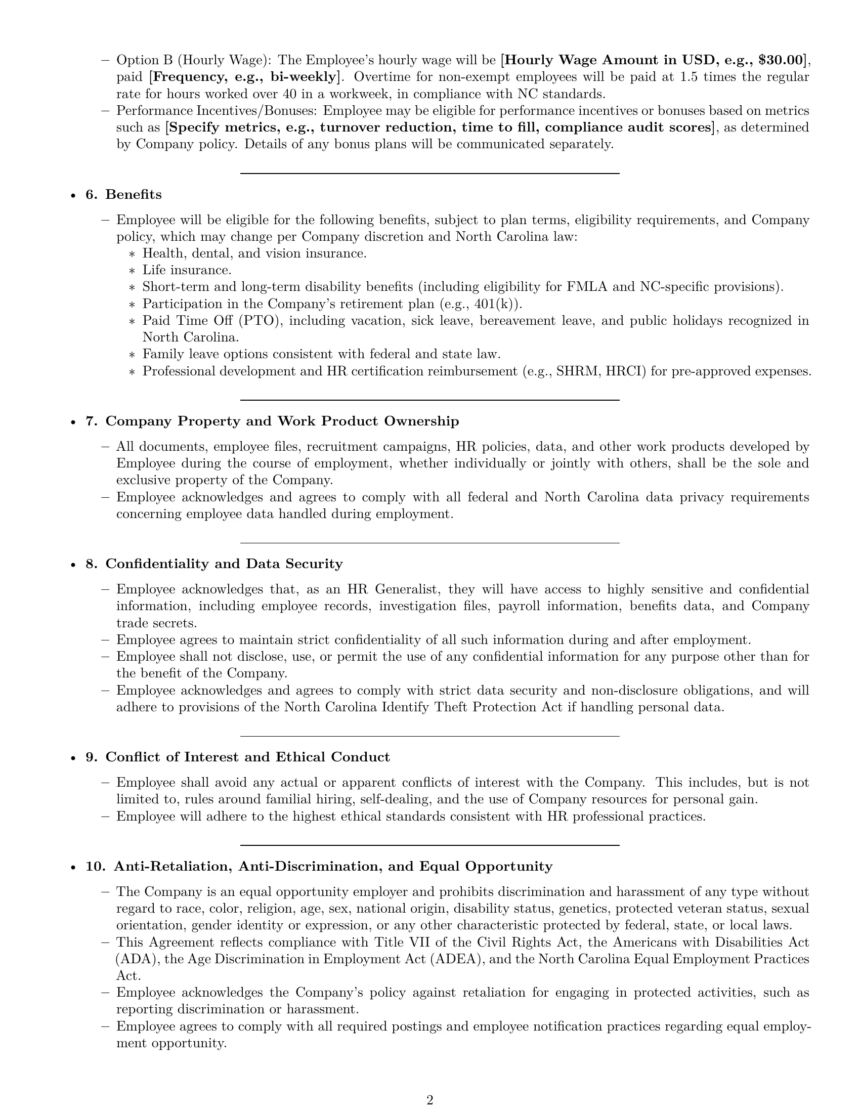 Preview page 2 of Pro North Carolina HR generalist employment contract template