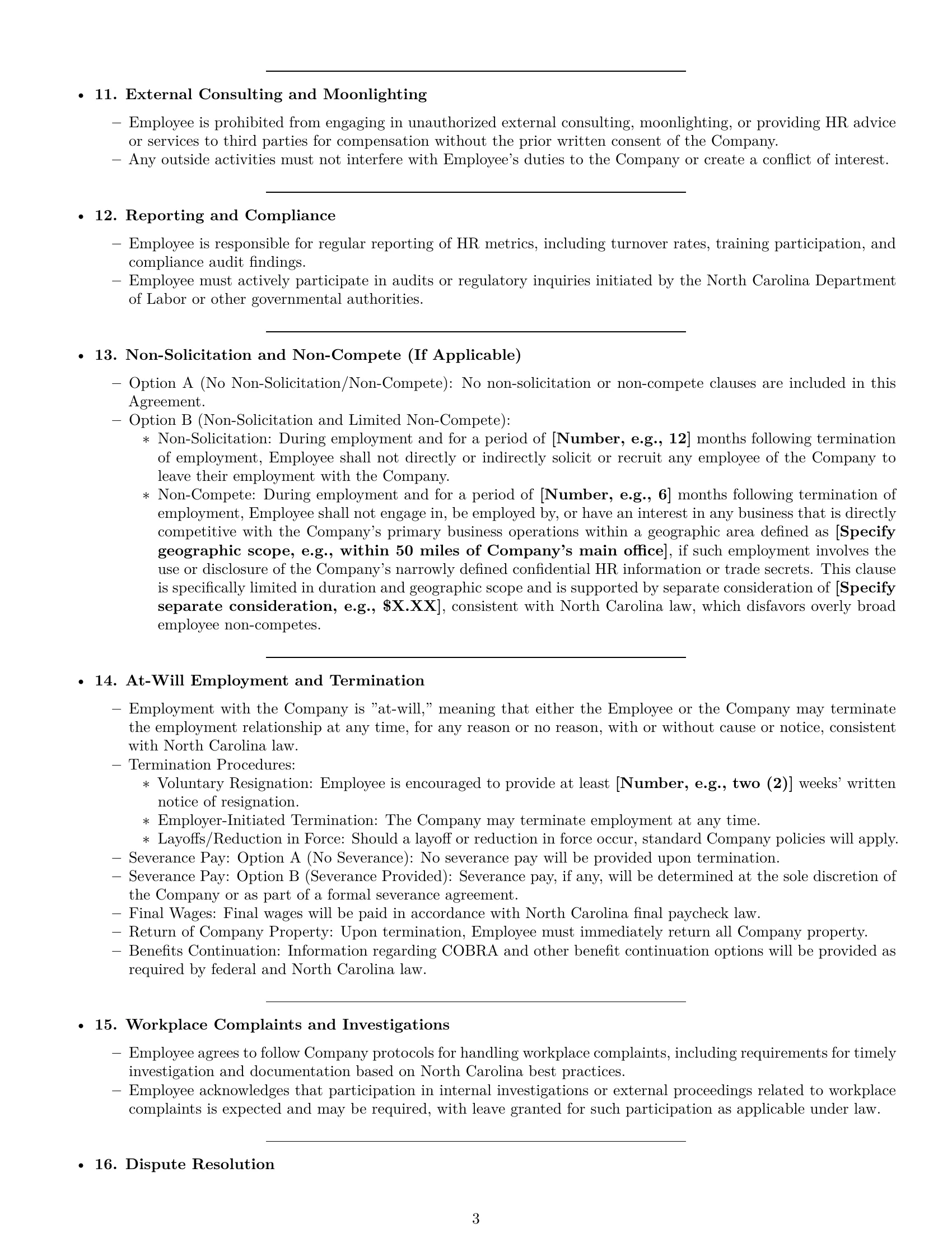 Preview page 3 of Pro North Carolina HR generalist employment contract template