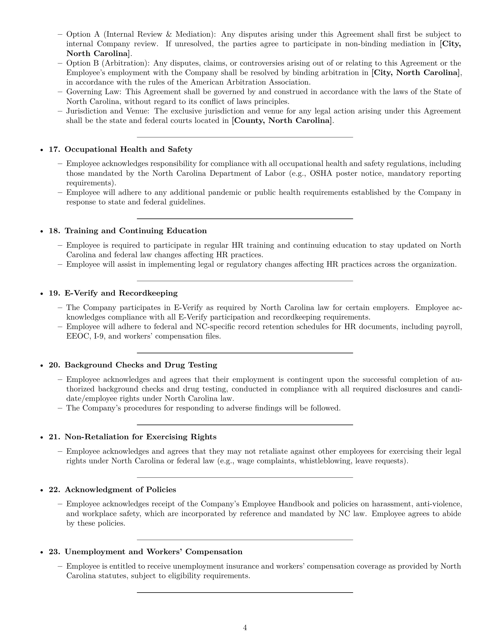 Preview page 4 of Pro North Carolina HR generalist employment contract template