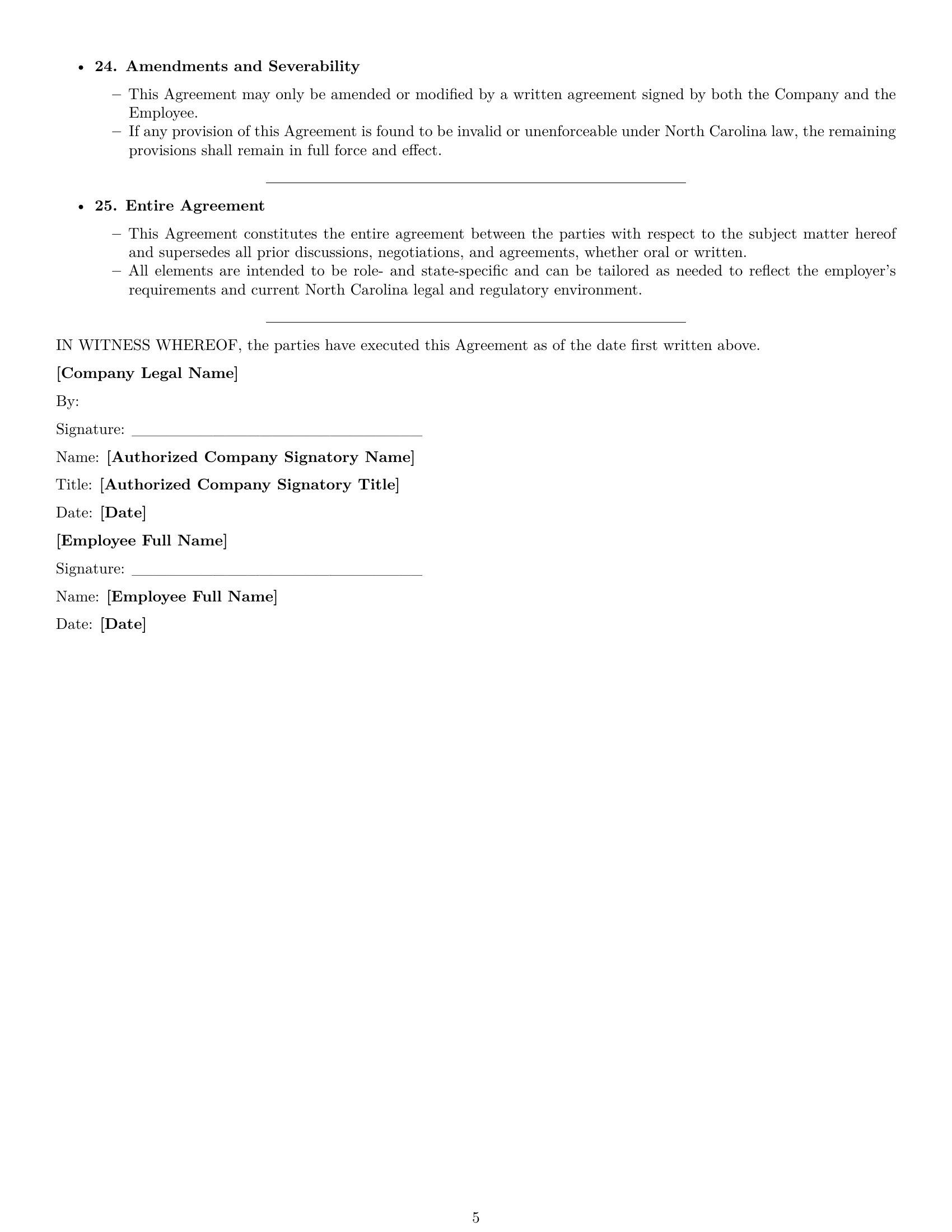 Preview page 5 of Pro North Carolina HR generalist employment contract template