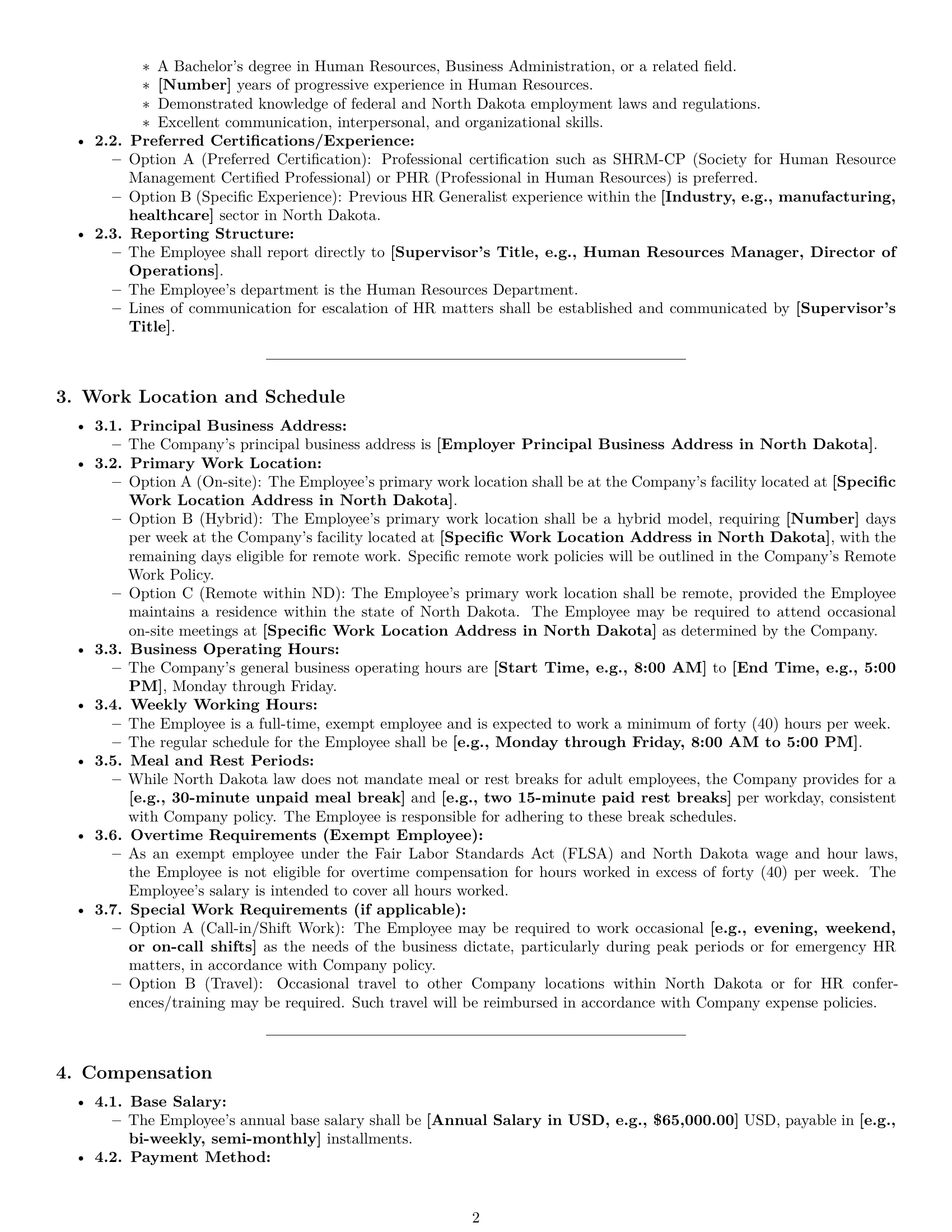 Preview page 2 of Pro North Dakota HR generalist employment contract template