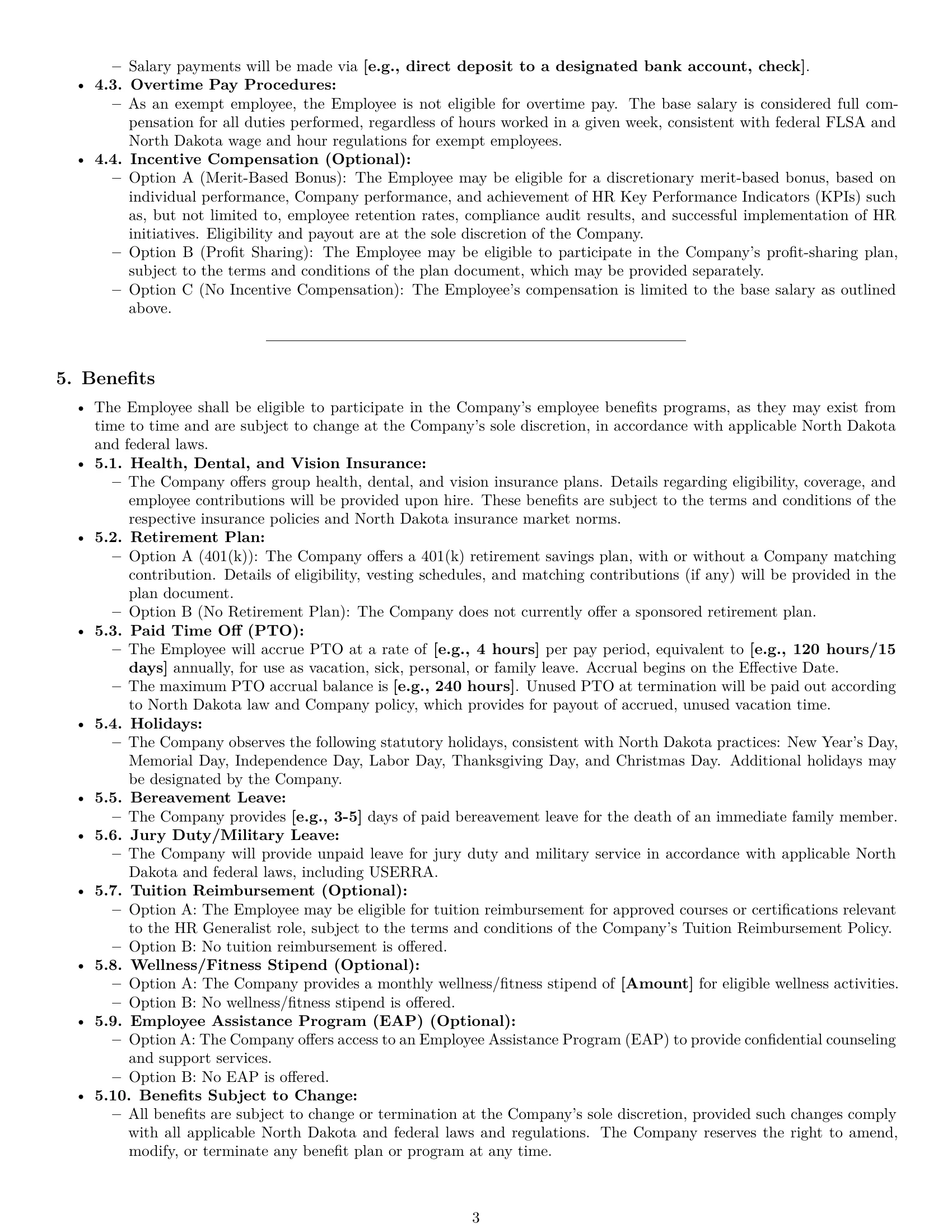 Preview page 3 of Pro North Dakota HR generalist employment contract template